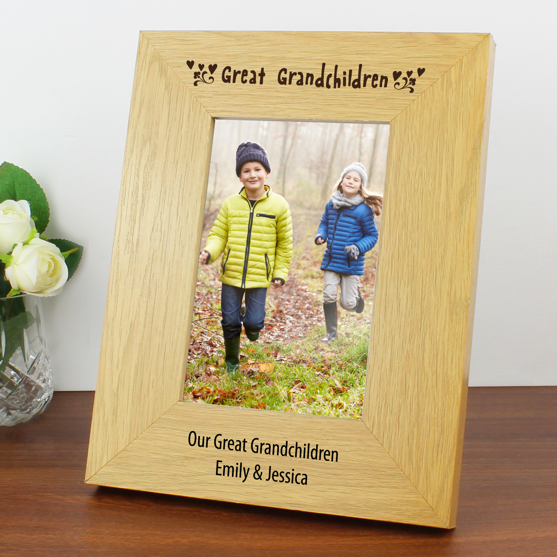 Personalised Great Grandchildren Oak Finish 4x6 Photo Frame