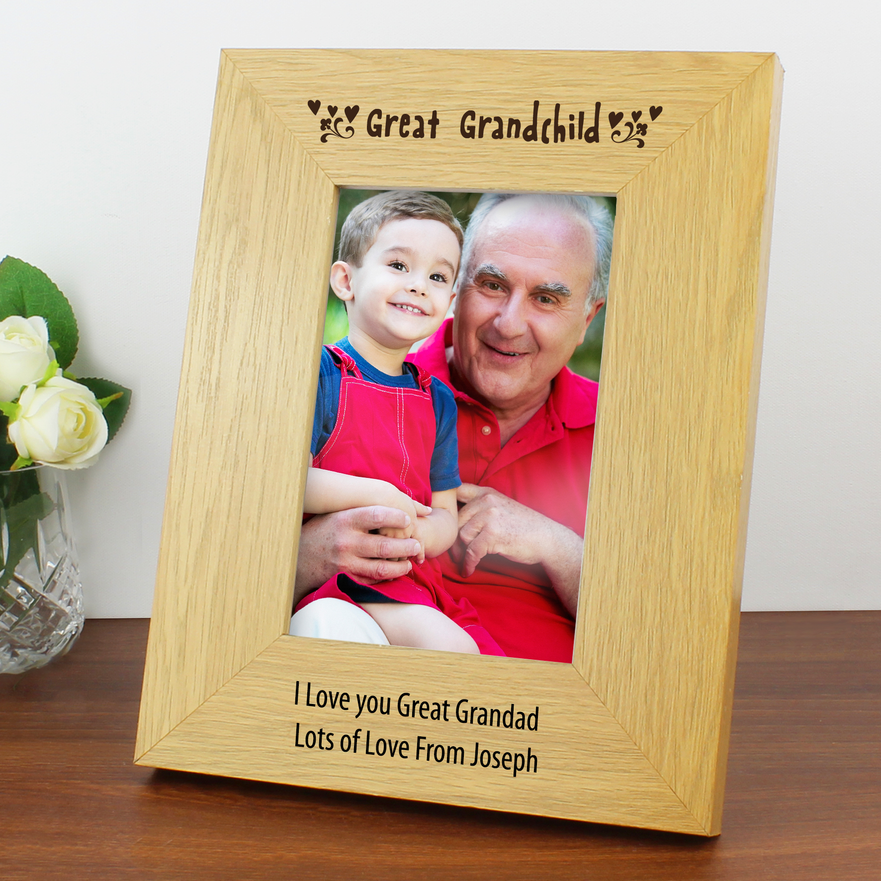 Personalised Oak Finish Great Grandchild Photo Frame 4x6