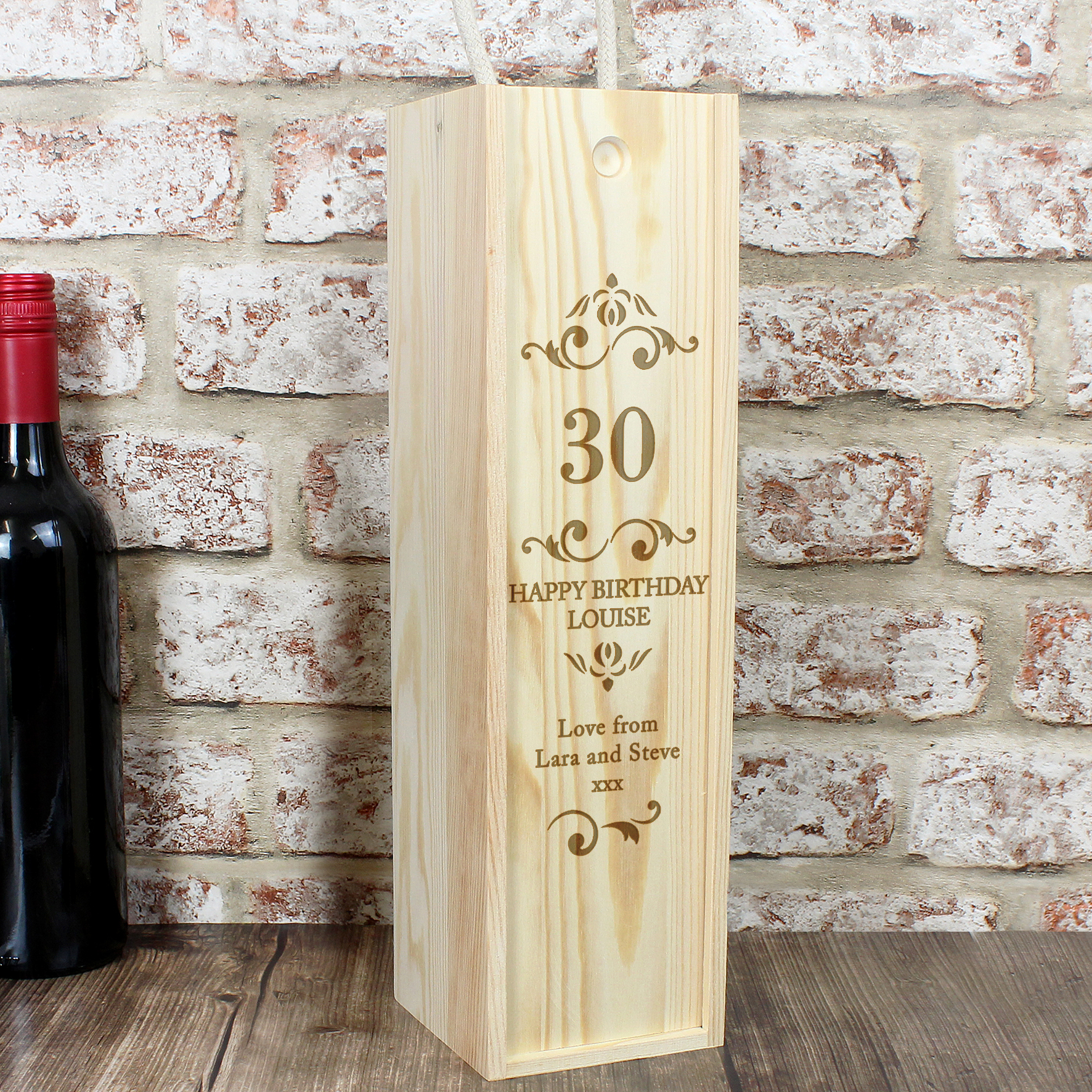 Personalised Wooden Wine Box - Elegant Number Design