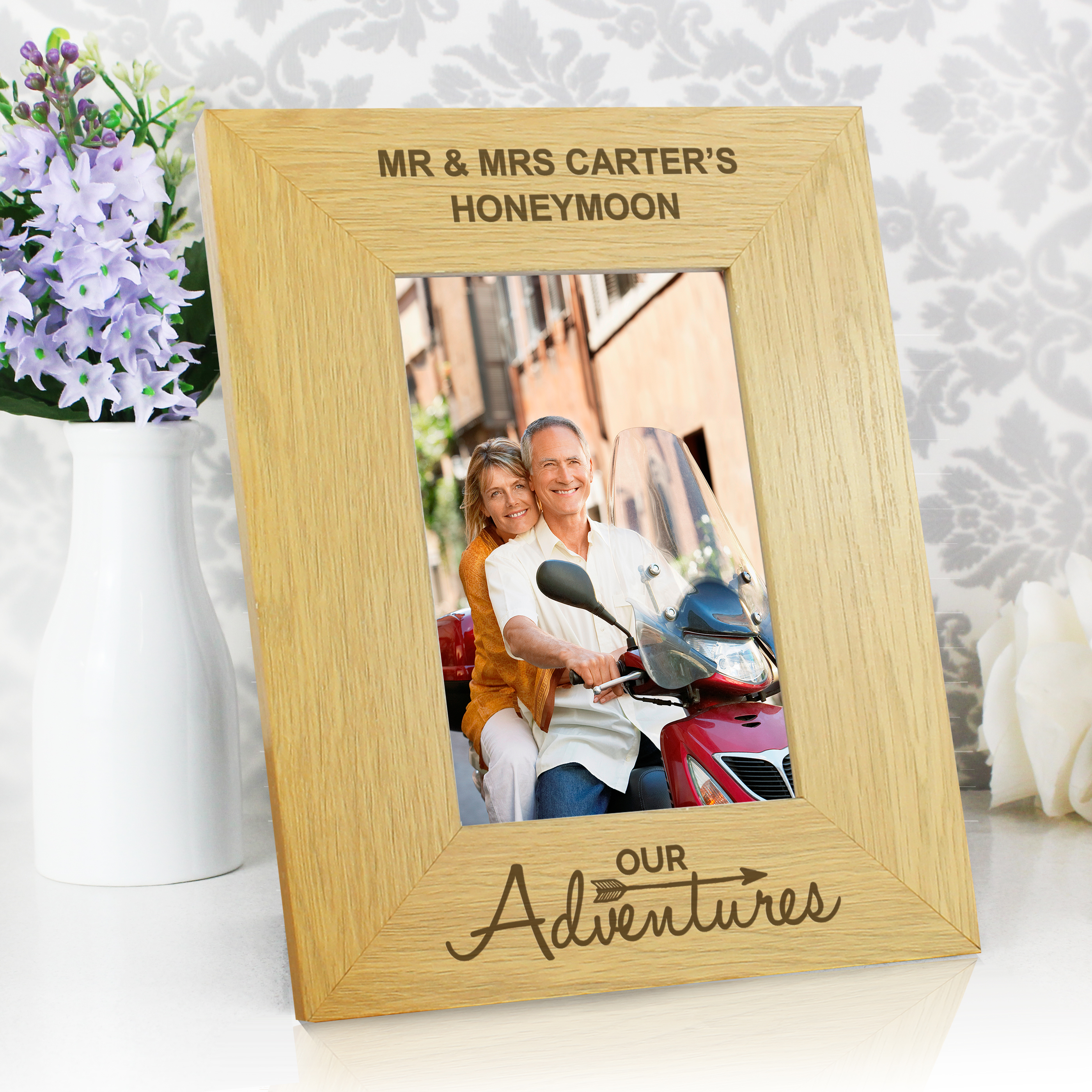 Personalised 'Our Adventures' Oak 6x4 Photo Frame
