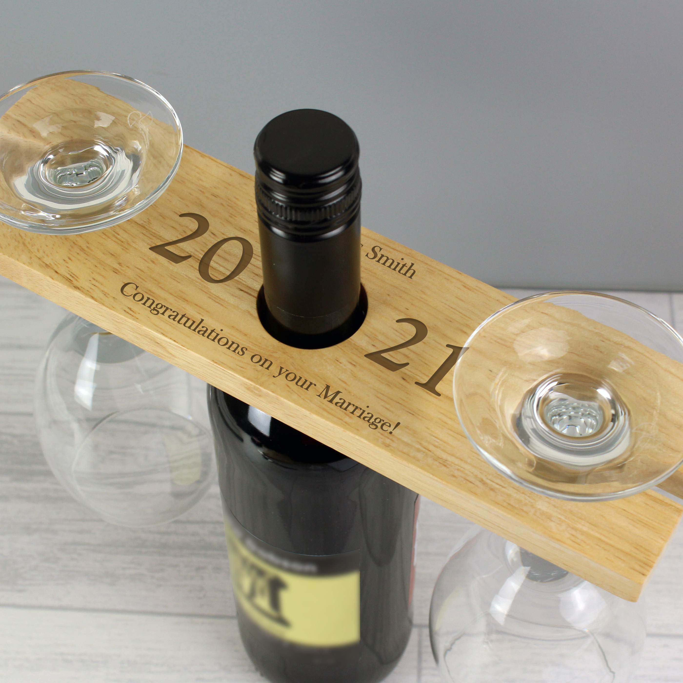 Personalised Wooden Wine Glass & Bottle Holder | Year Design