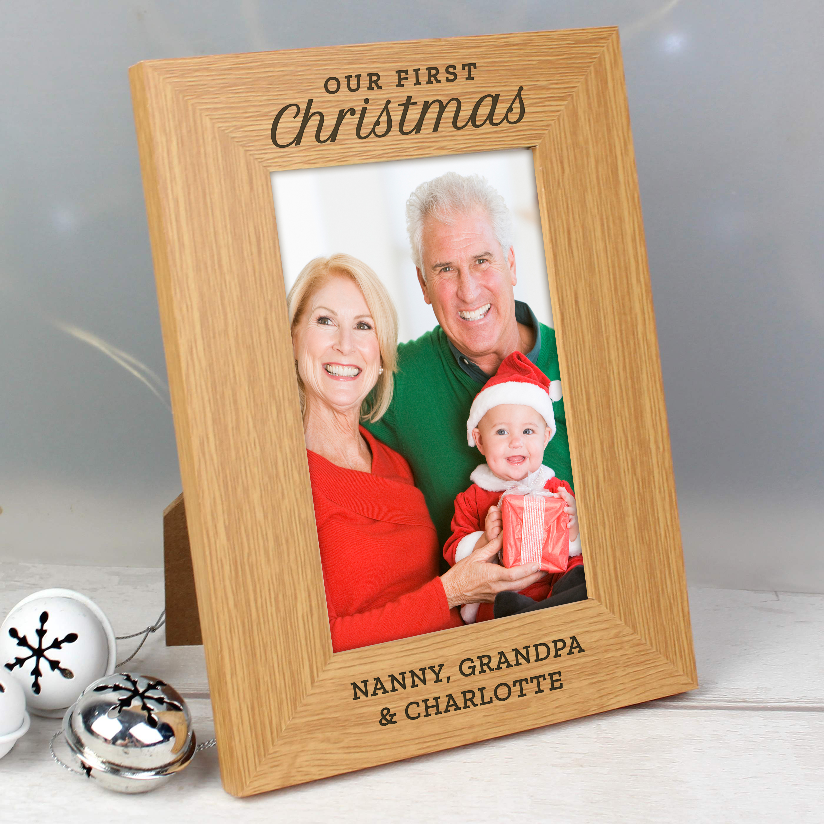 Personalised 'Our First Christmas' Oak Photo Frame 6x4
