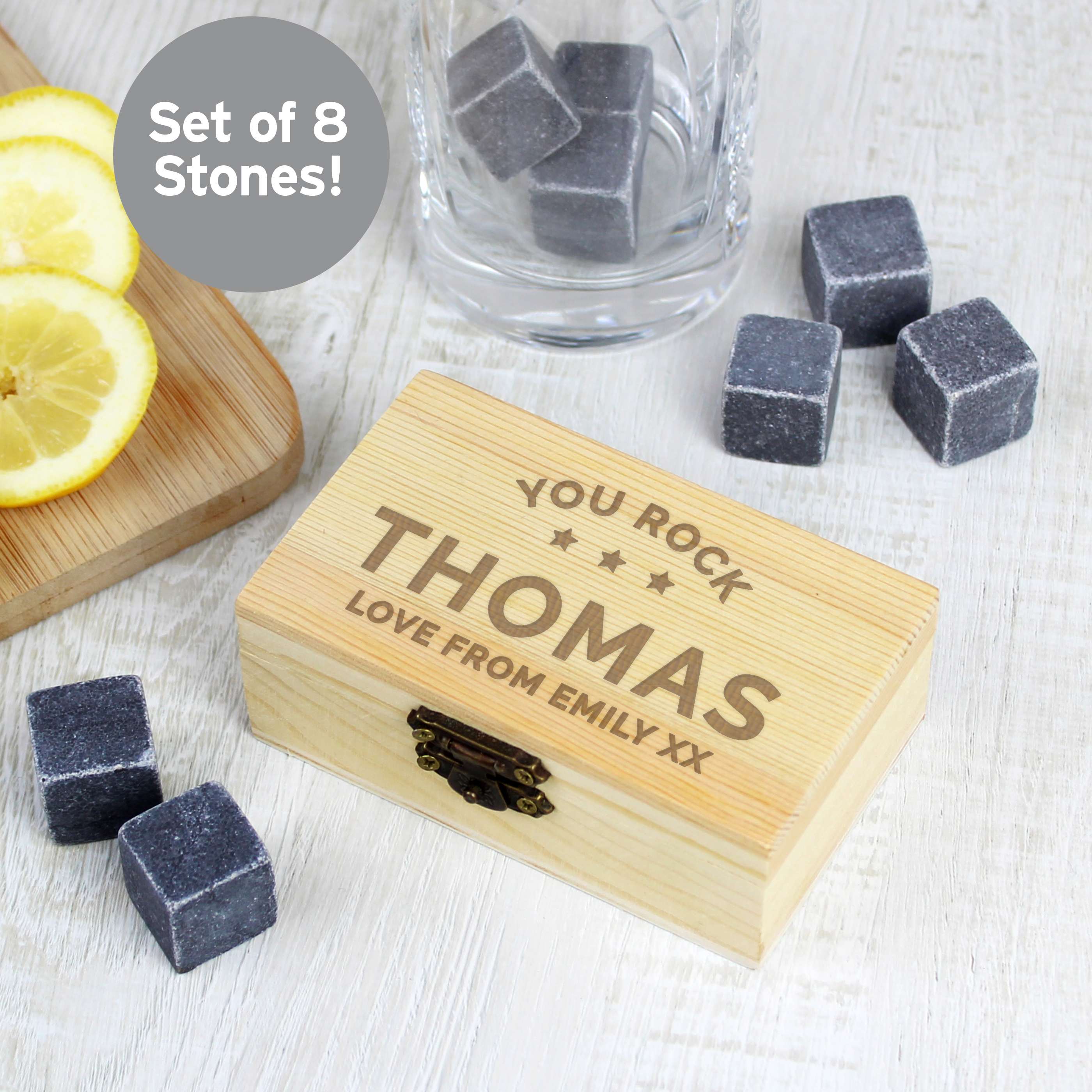 Personalised Stars Cooling Stones in Wooden Box