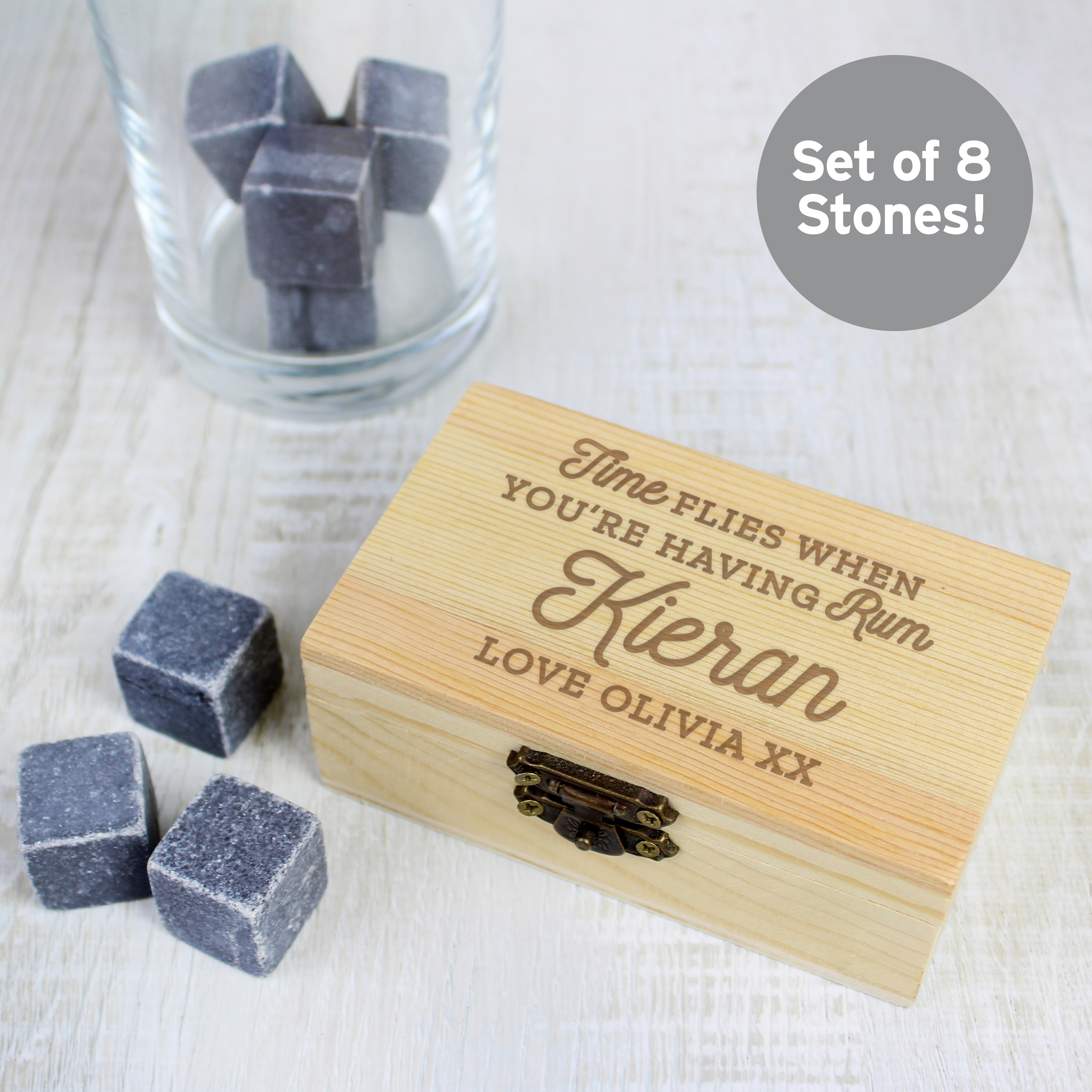 Personalised 'Time Flies' Rum Cooling Stones Gift Set