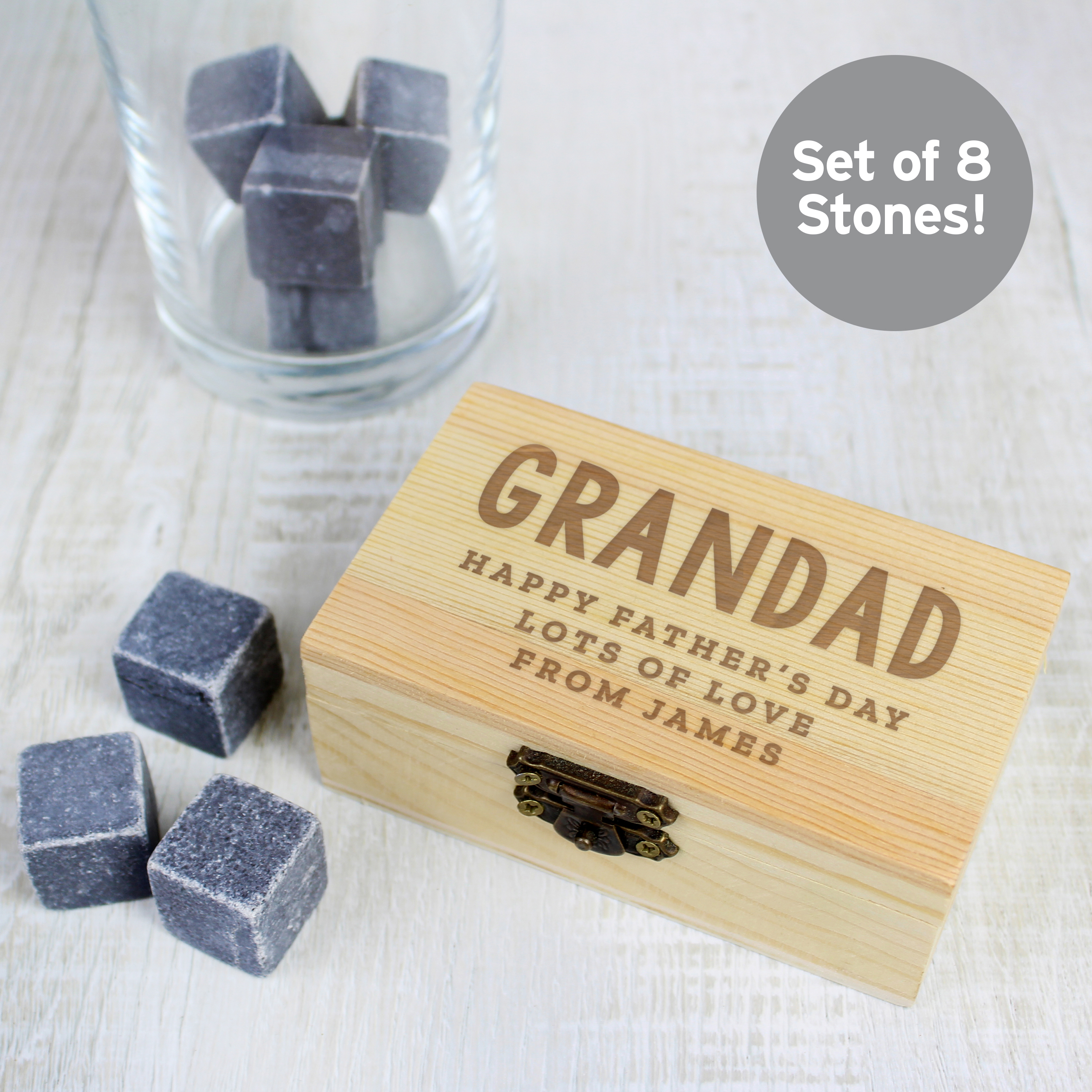 Personalised Cooling Stones Gift Set in Wooden Box