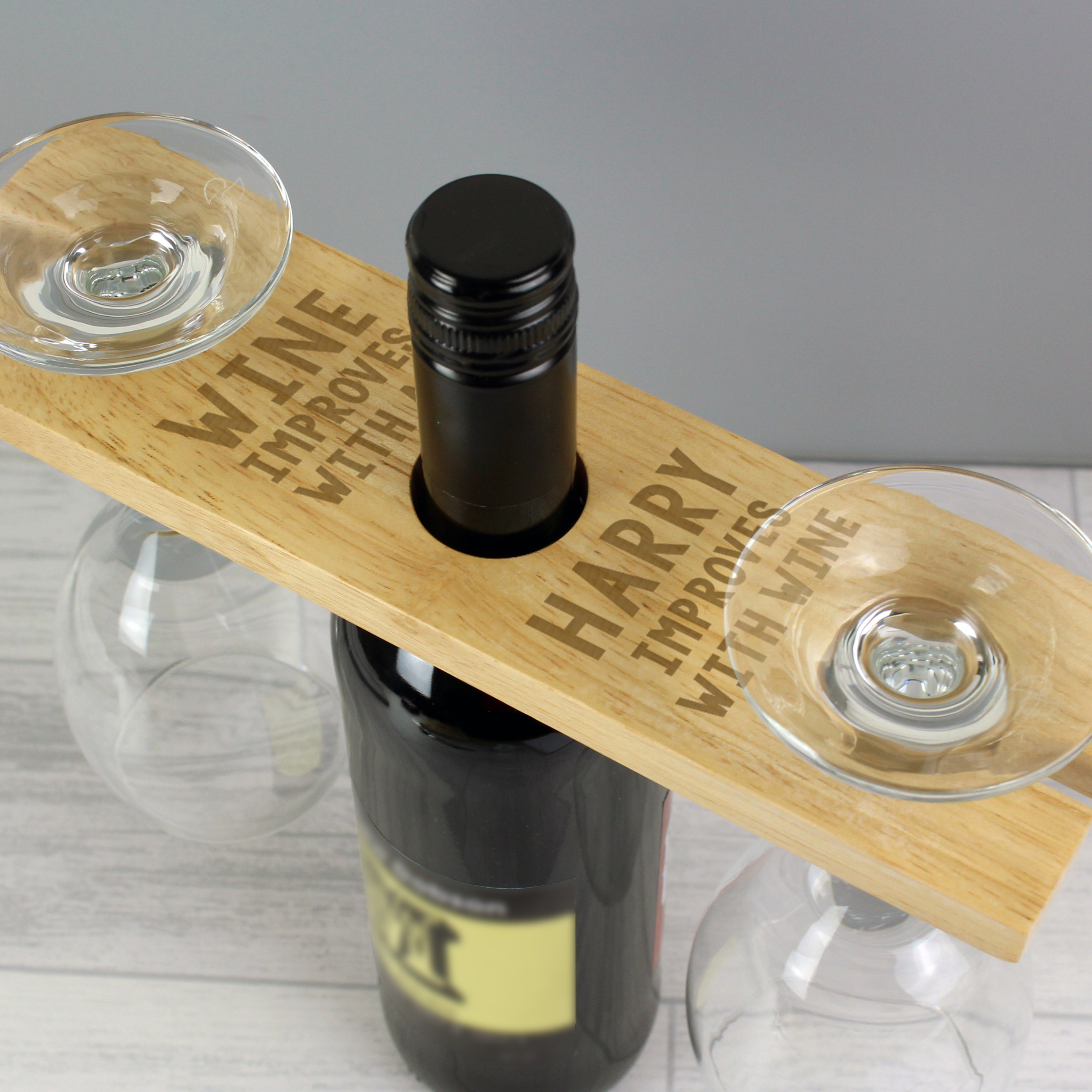 Personalised 'Improves With Wine' Glass & Bottle Holder