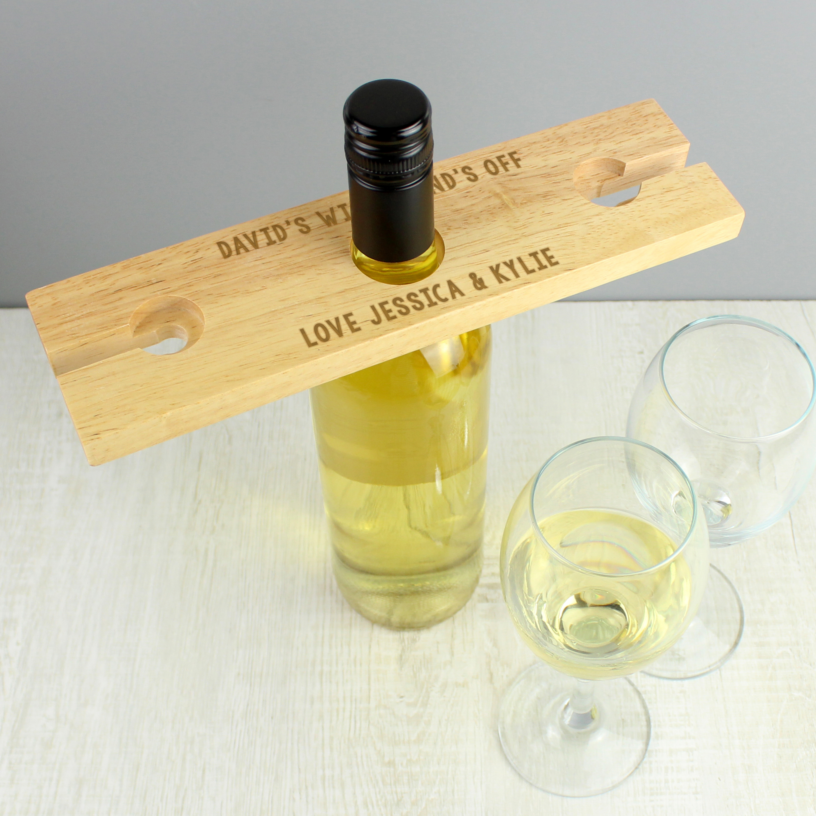 Personalised Wooden Wine Glass & Bottle Holder