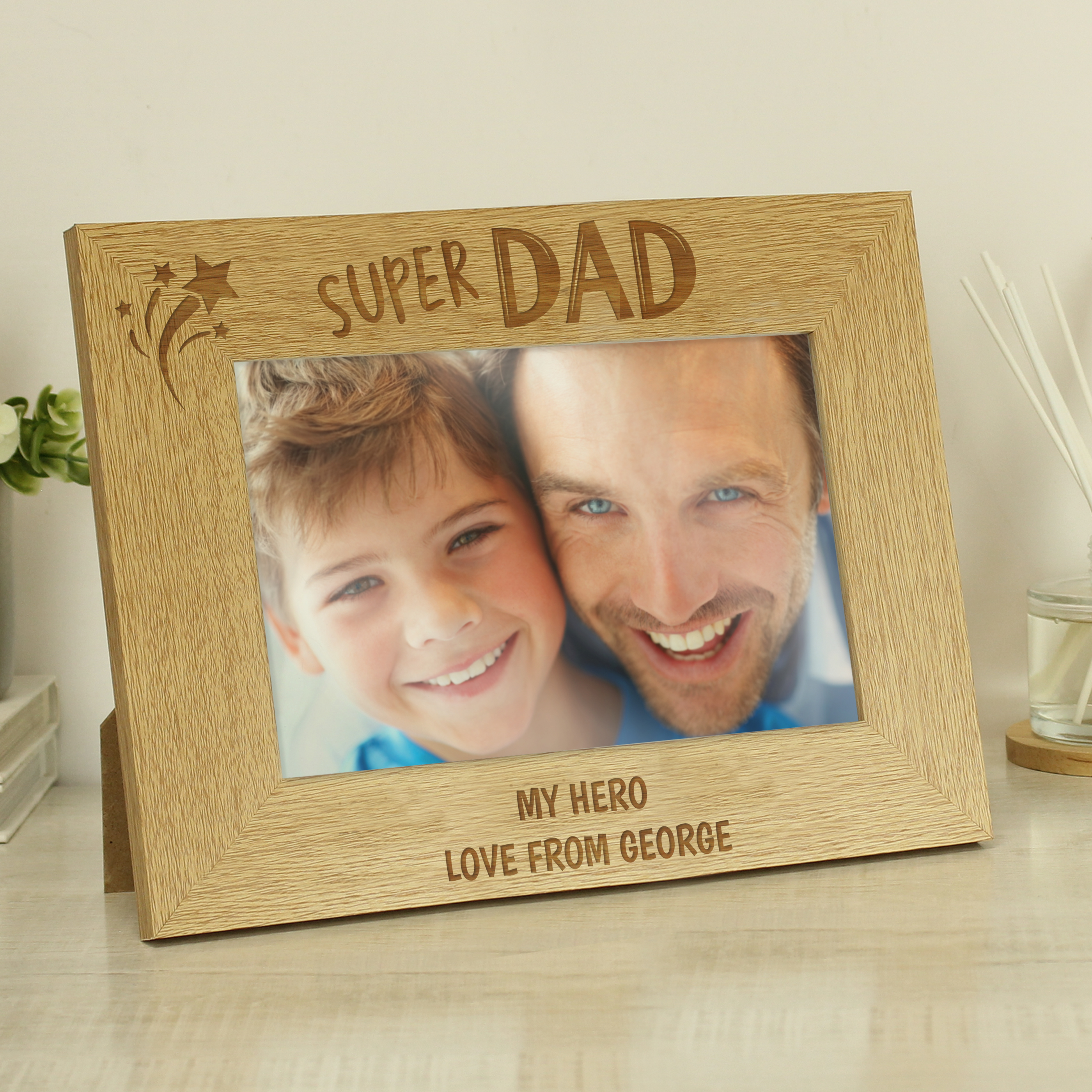 Personalised Super Dad Wooden 6x4 Photo Frame