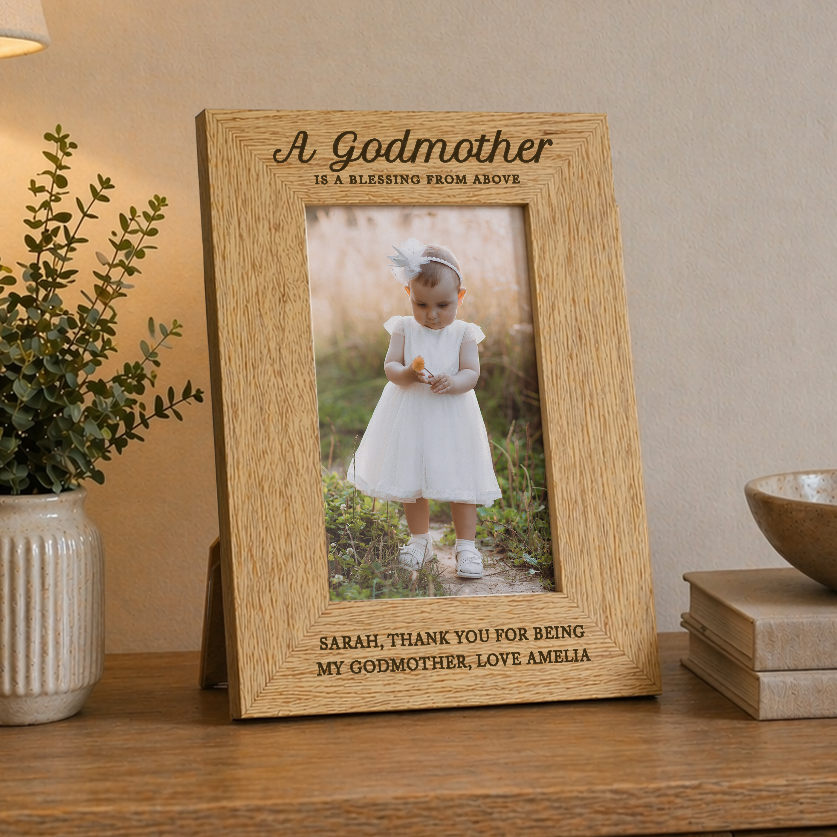 Personalised Godmother 6x4 Oak Veneer Photo Frame