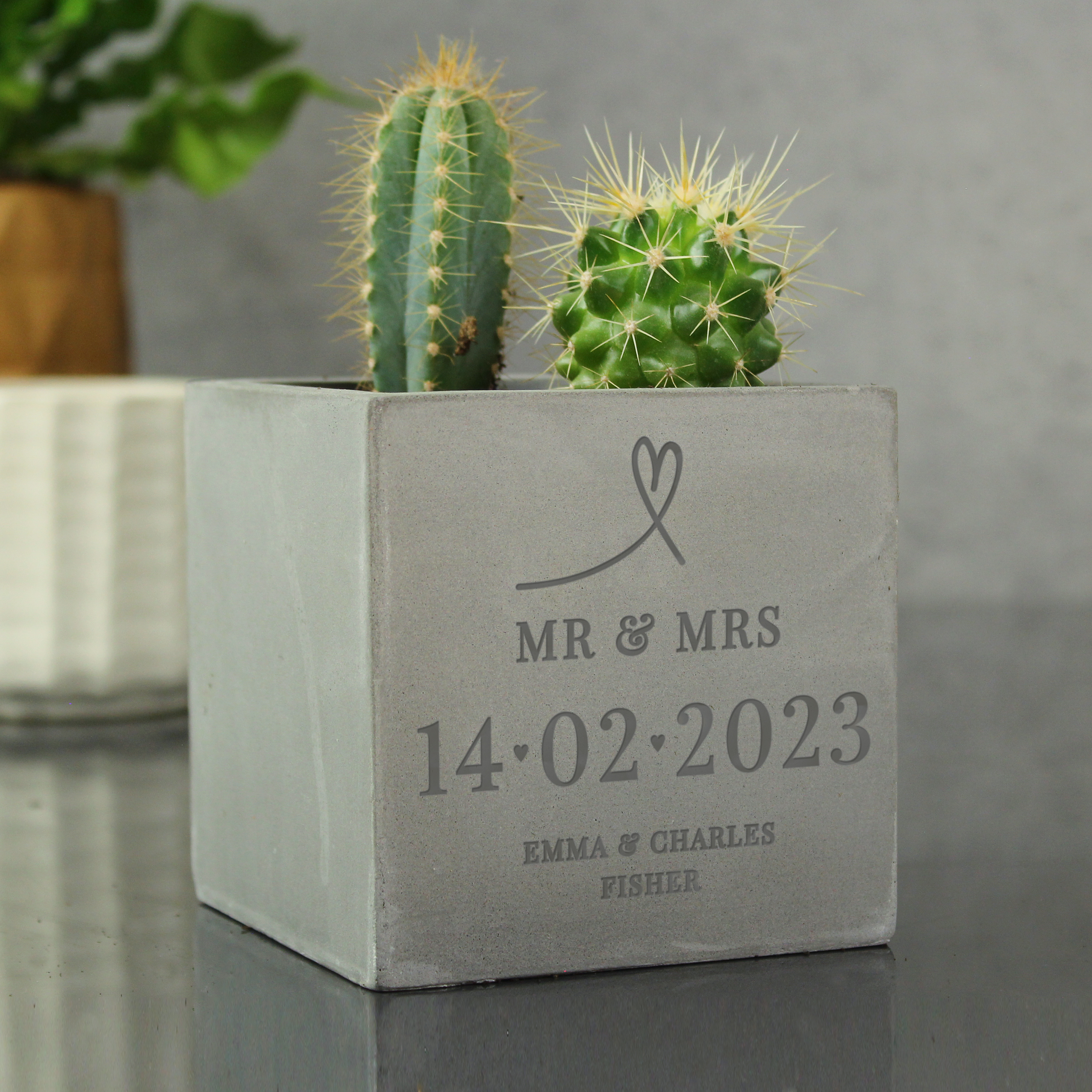 Personalised Special Date Concrete Plant Pot | Custom Anniversary Planter