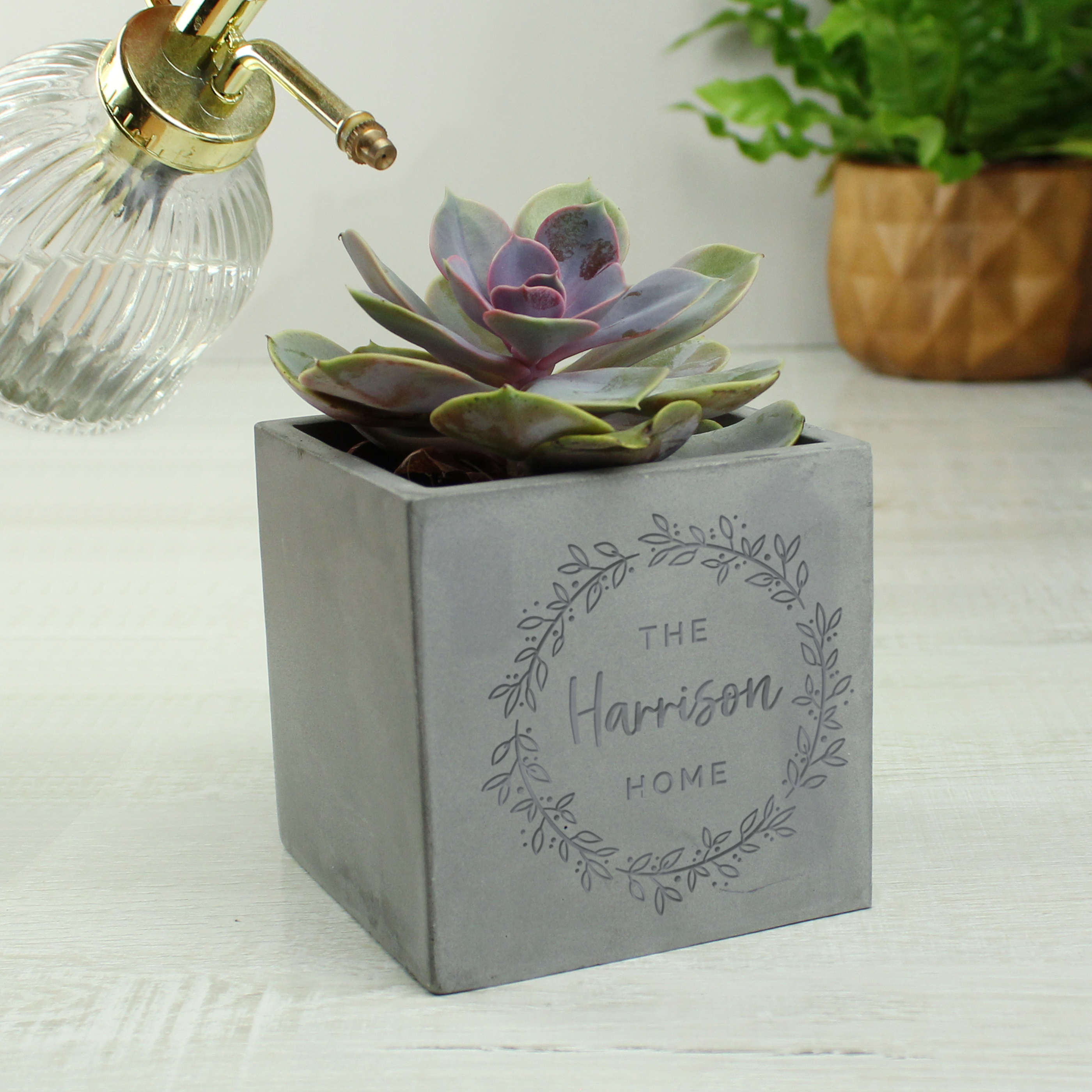 Personalised Floral Wreath Concrete Plant Pot | Custom Indoor Planter