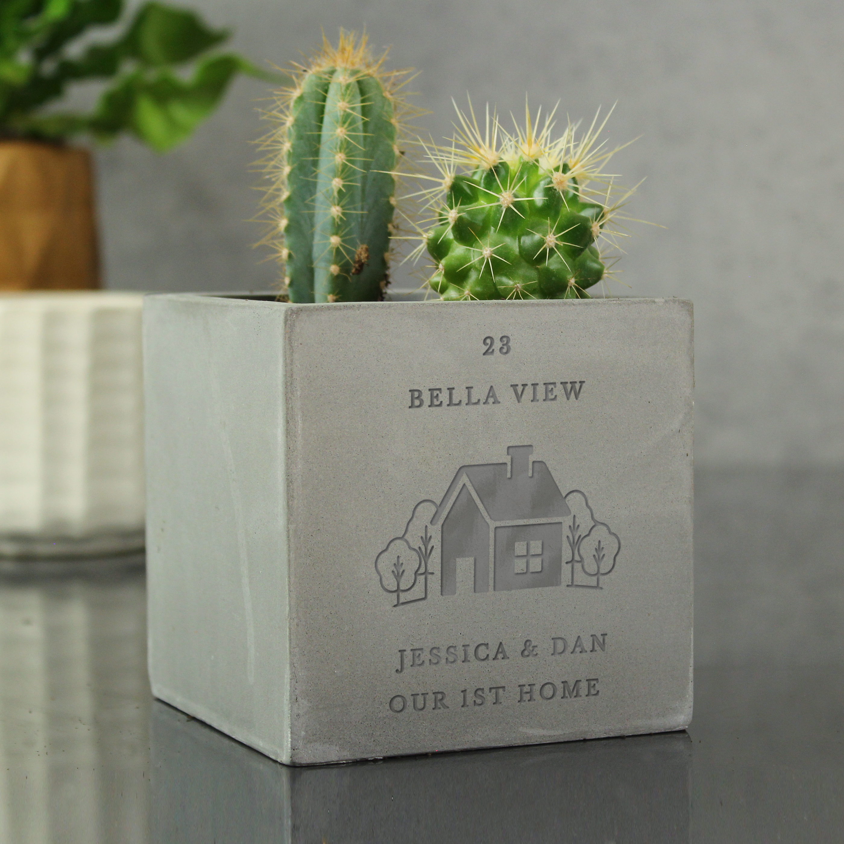 Personalised New Home Concrete Plant Pot | Custom Housewarming Gift