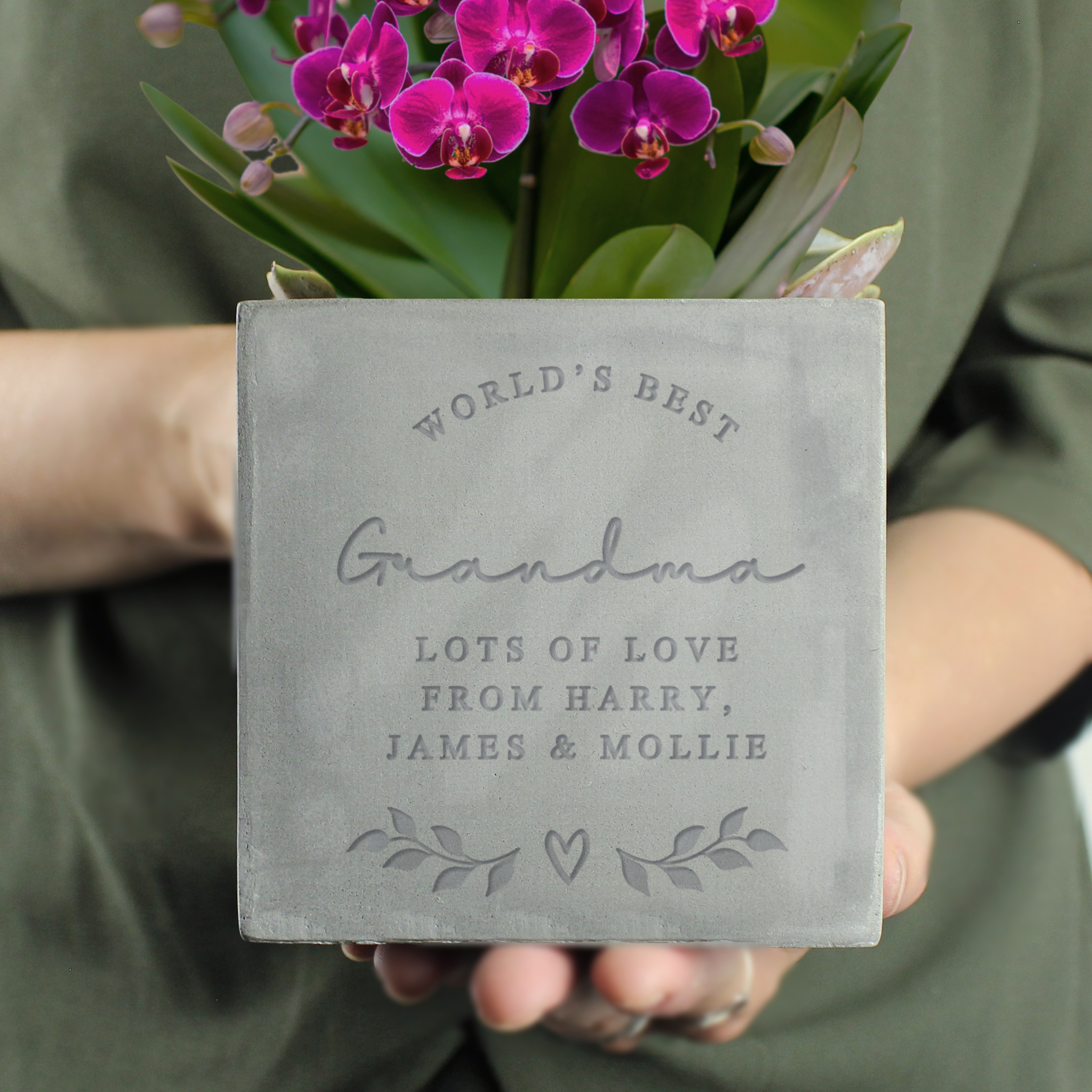Personalised Concrete Plant Pot | Custom Engraved Indoor Planter
