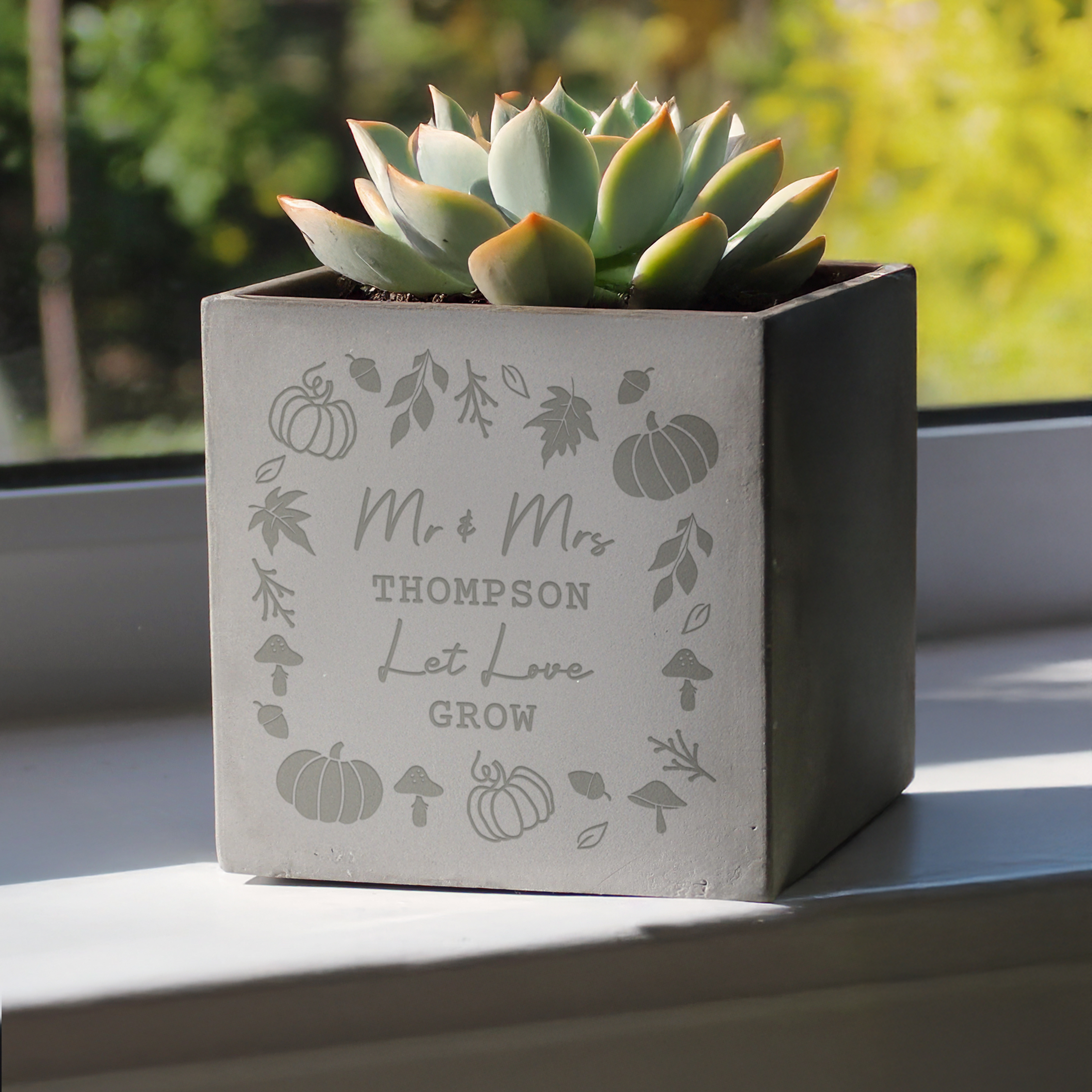 Personalised Pumpkin Plant Pot | Autumn Concrete Planter