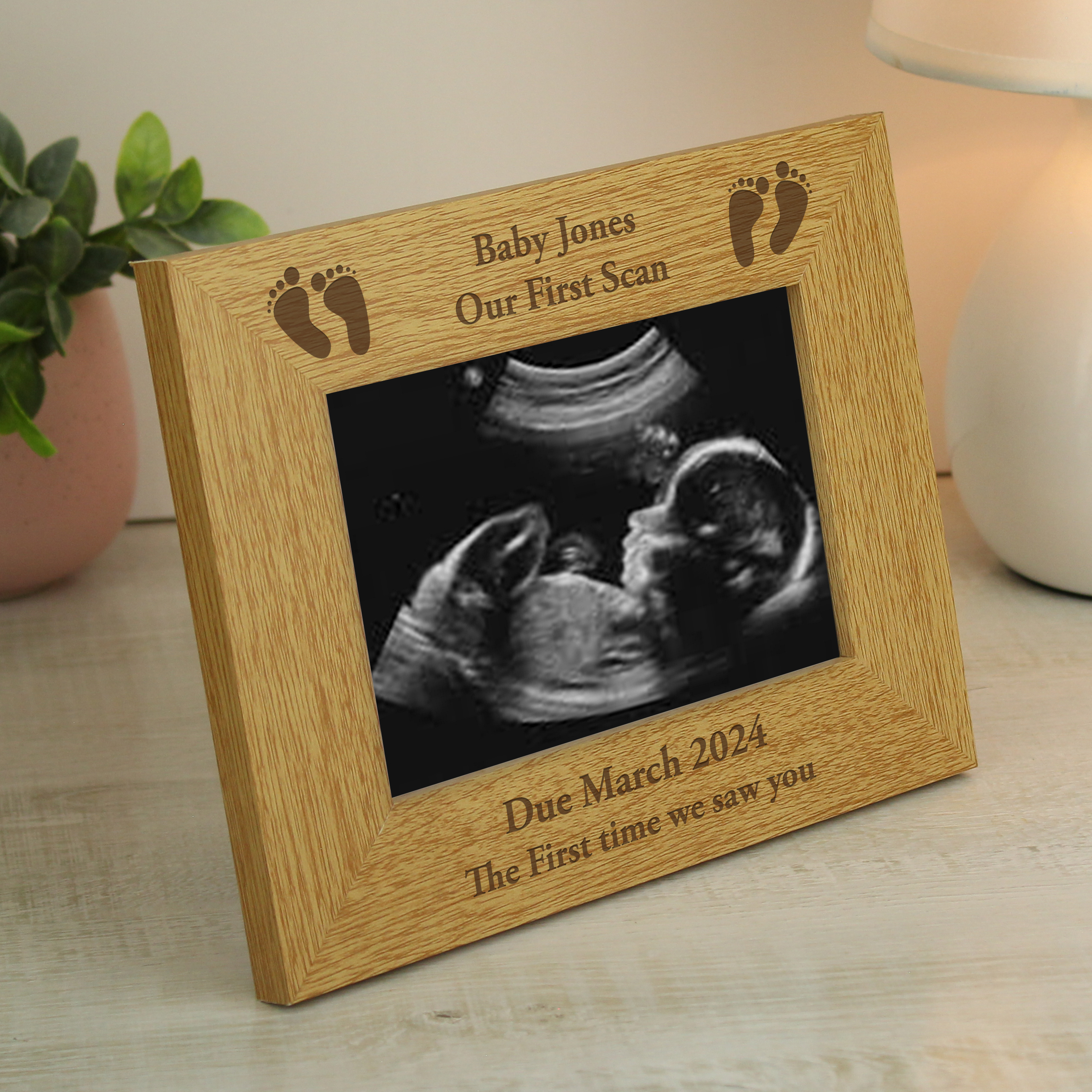 Personalised Baby Footprint Oak Photo Frame 6x4