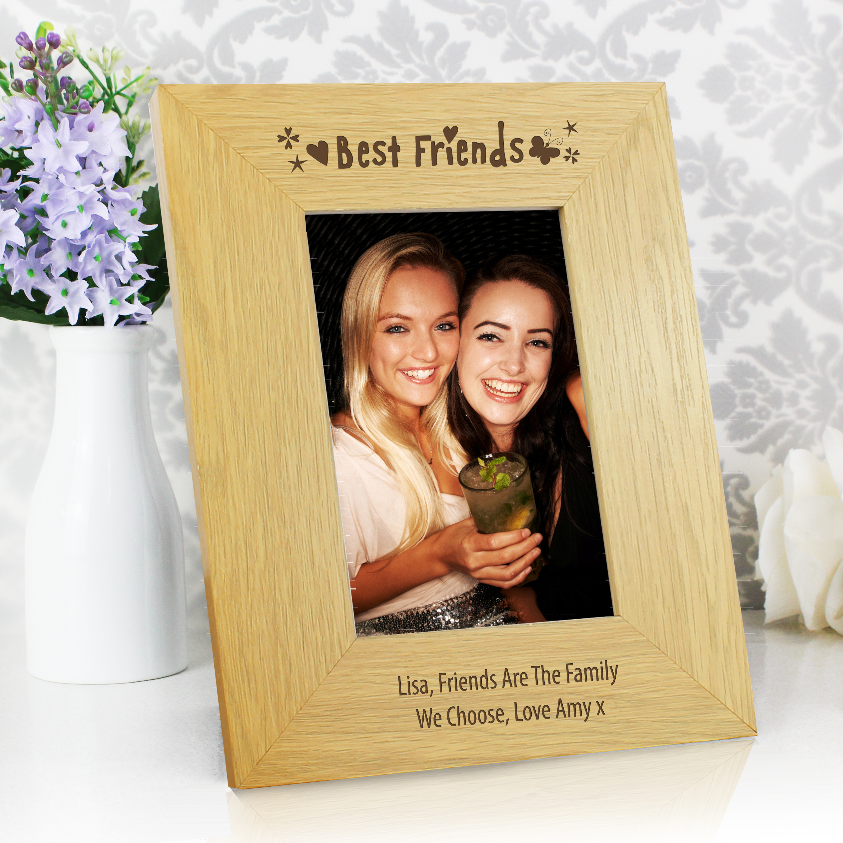 Personalised Best Friends Photo Frame 6x4 Oak Finish