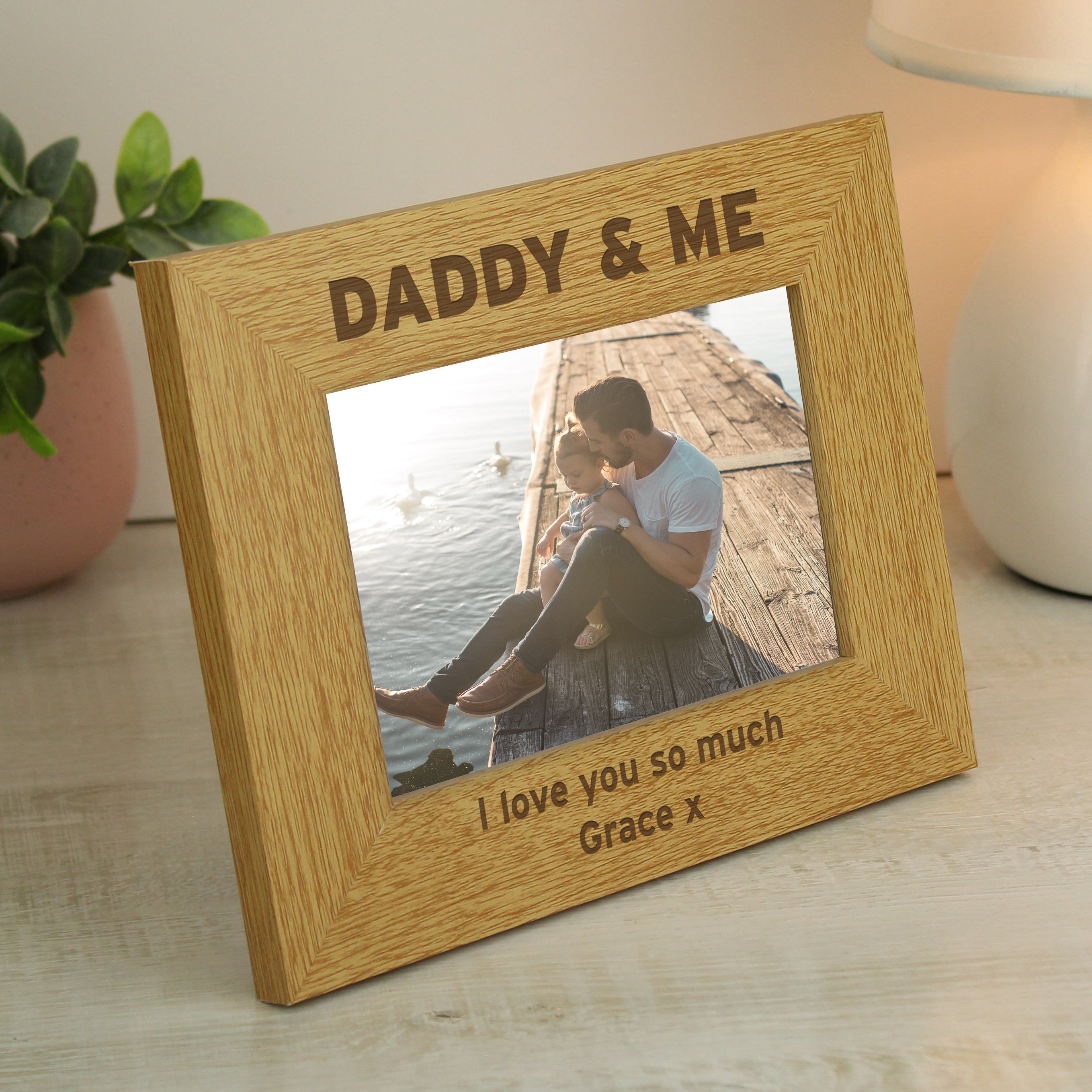 Personalised Daddy & Me Oak Photo Frame 6x4 - Custom Father Gift