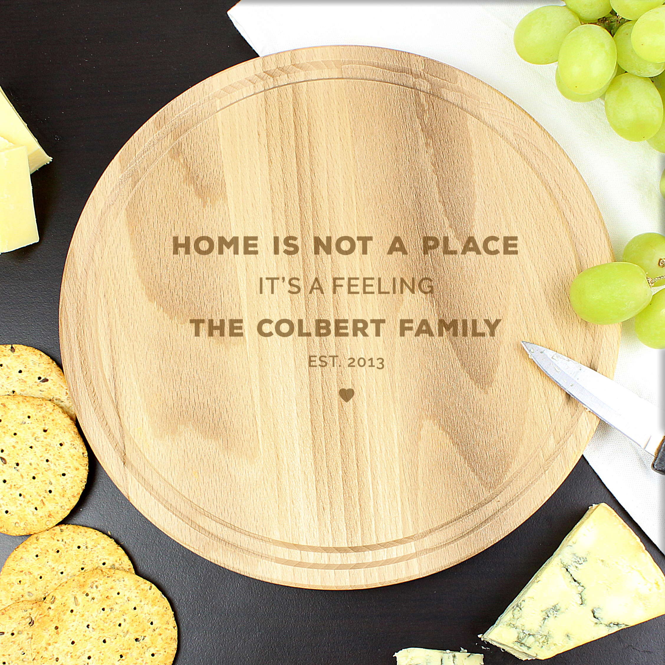 Personalised Heart Motif Round Chopping Board | Unique Gift