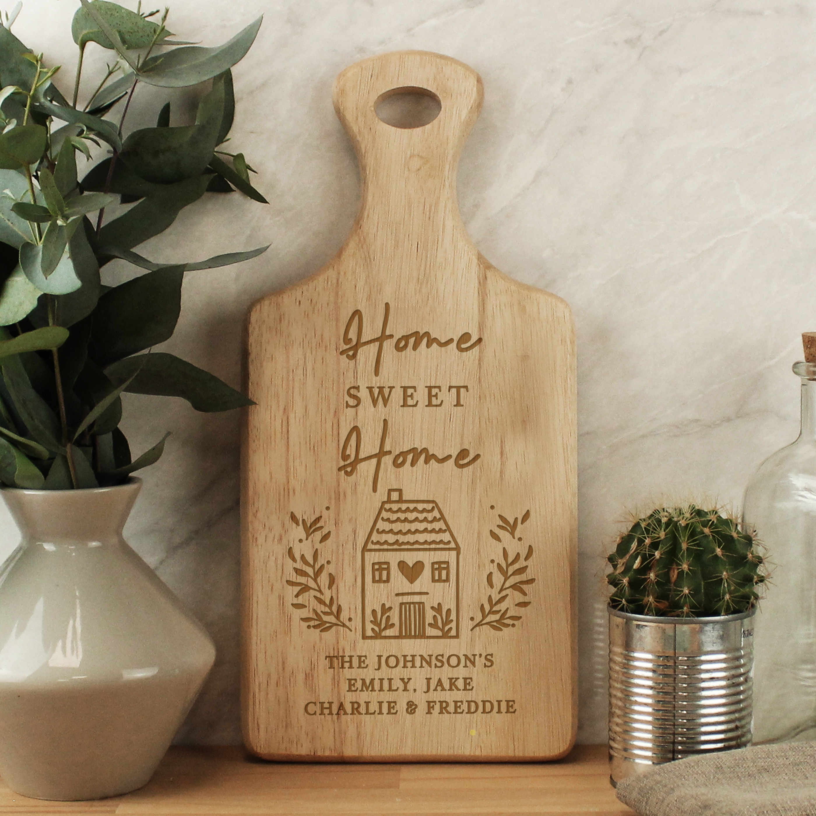 Personalised HOME Wooden Paddle Chopping Board | New Home Gift