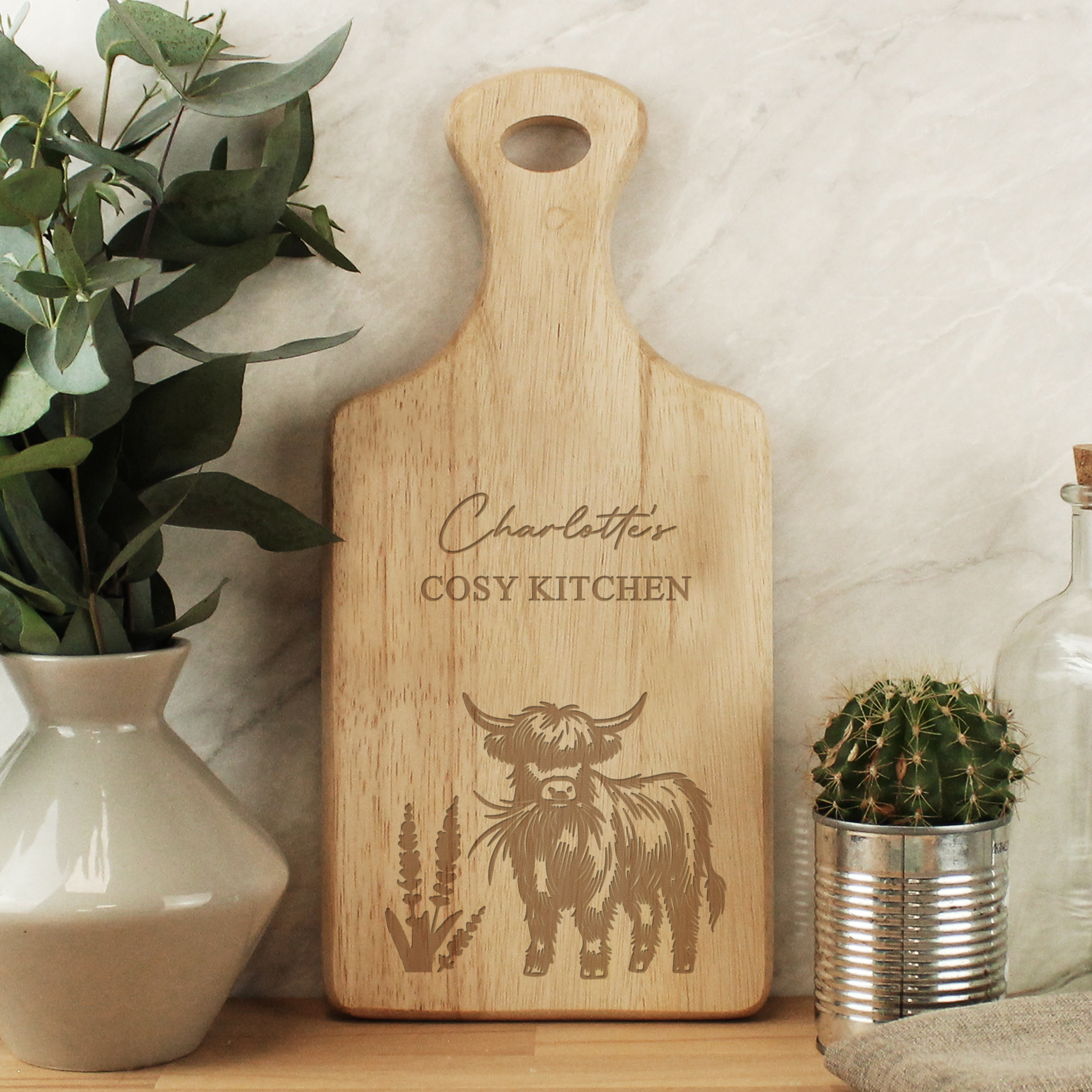 Personalised Highland Cow Chopping Board | Wooden Kitchen Gift