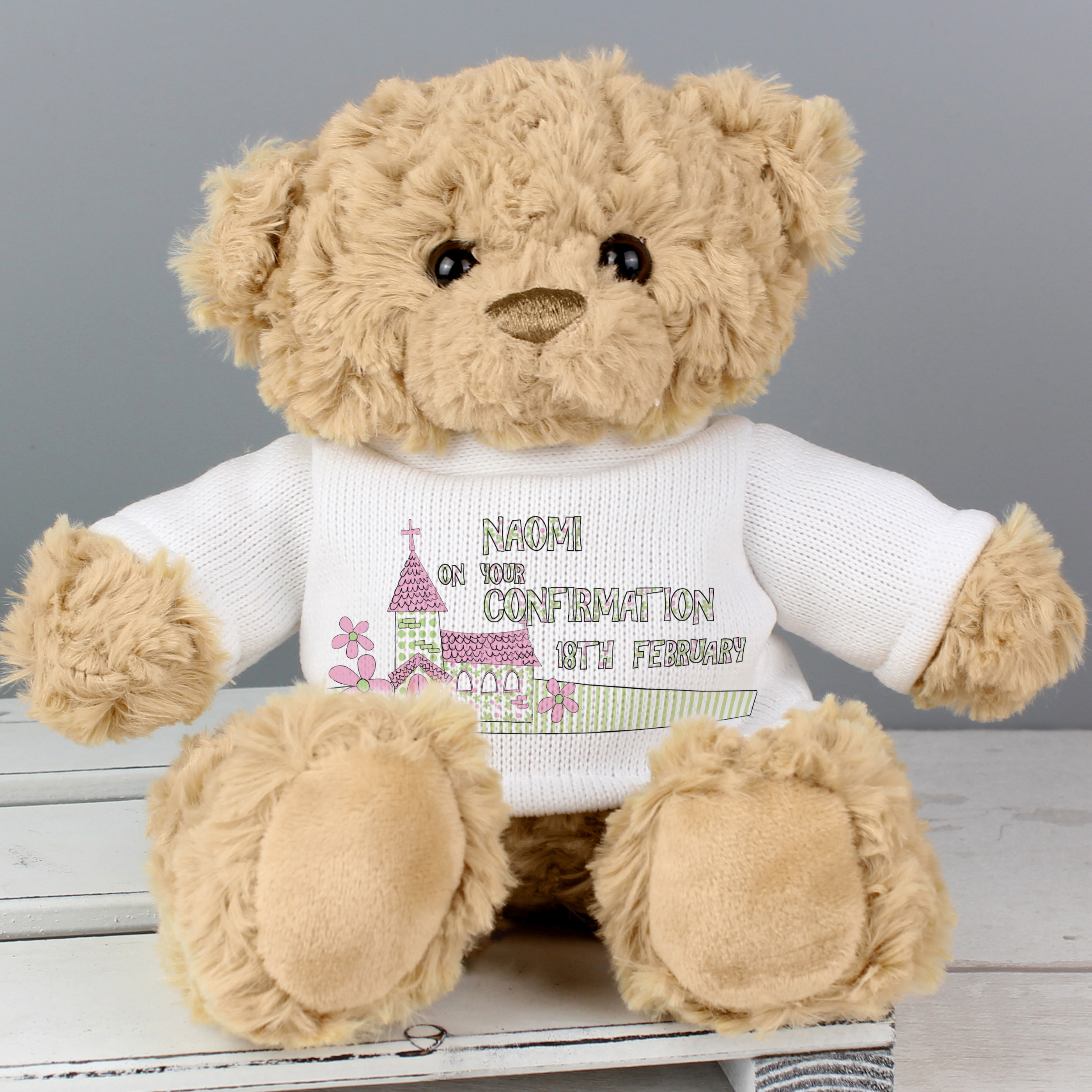 Personalised Pink Church Teddy Bear - Christening Gift