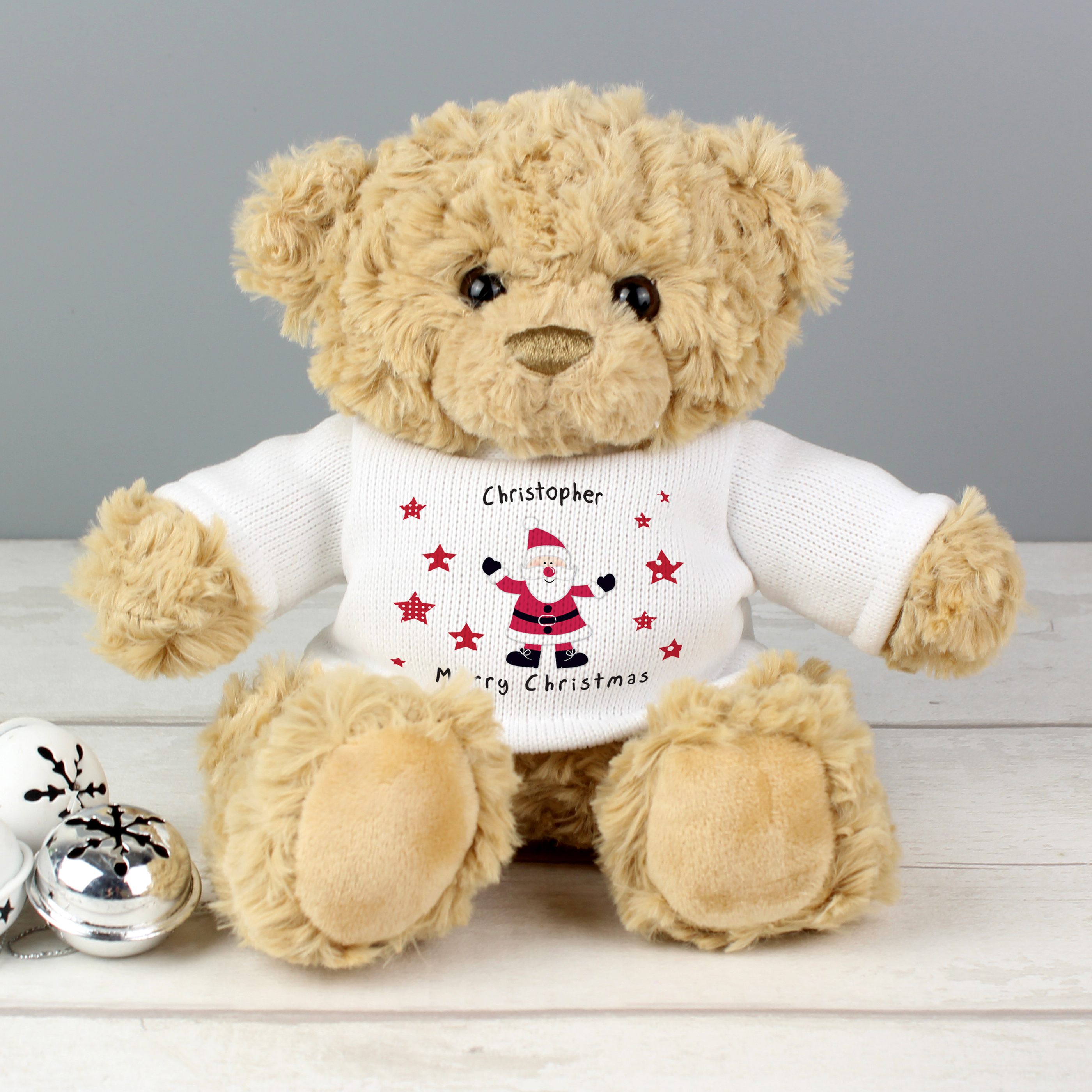 Personalised Spotty Santa Teddy Bear - Christmas Gift