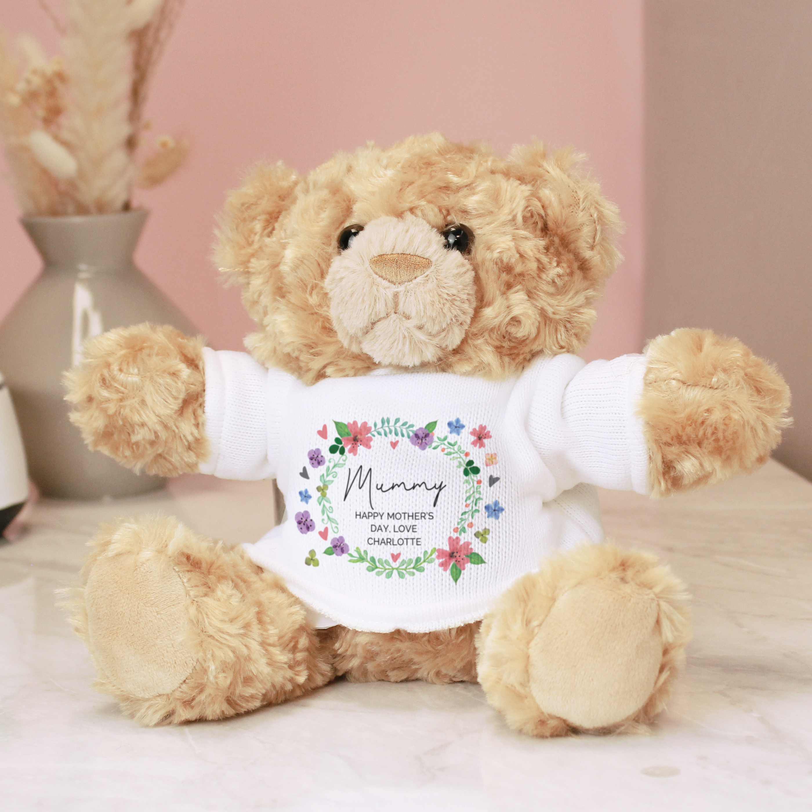 Personalised Floral Teddy Bear with Custom Message