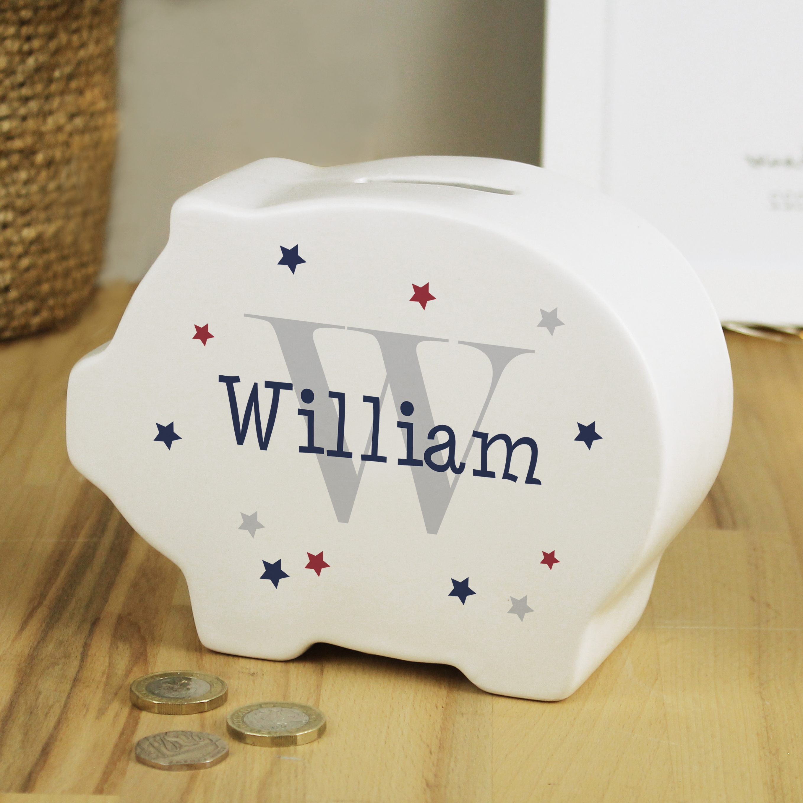 Personalised Name & Initial Piggy Bank | Custom Ceramic Money Box
