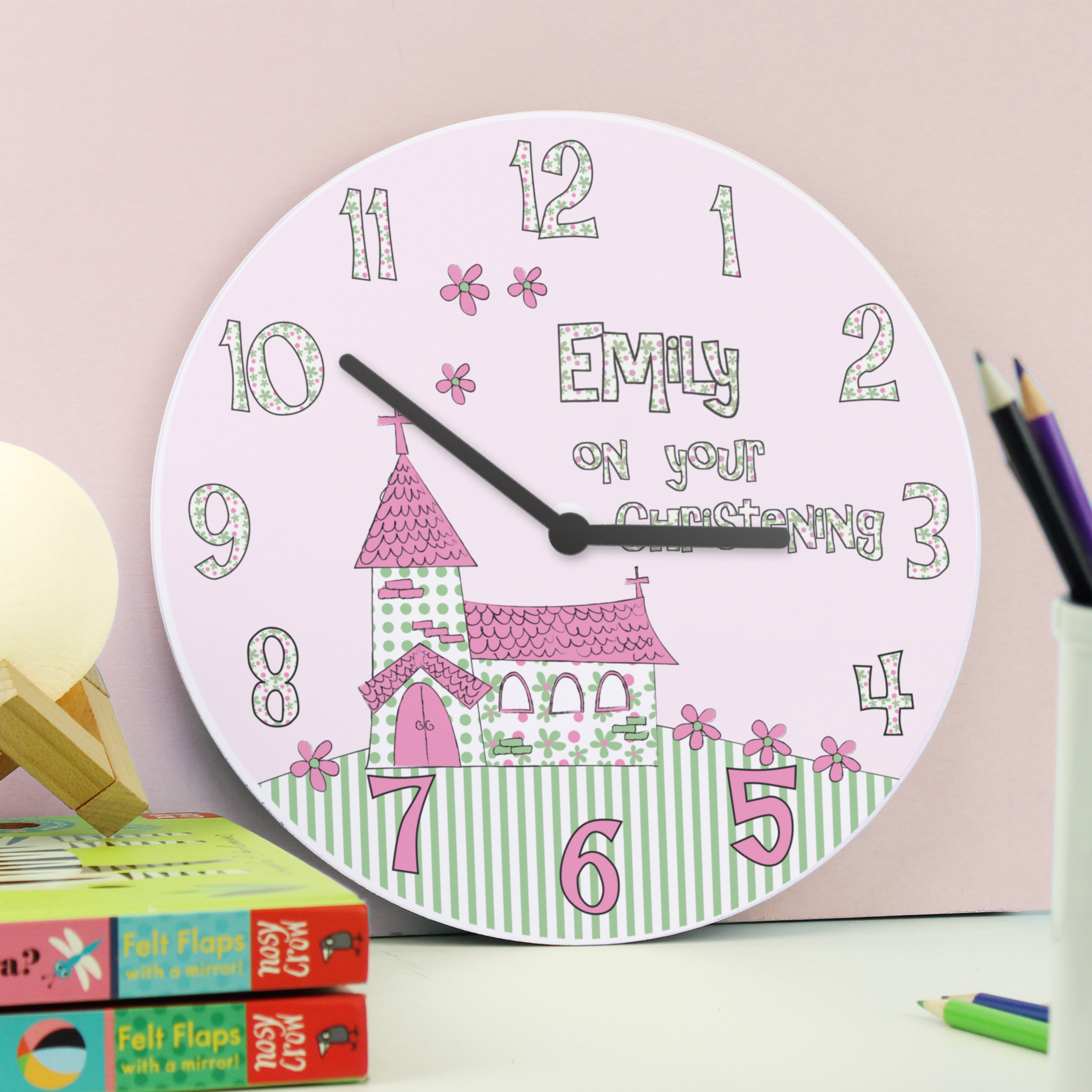 Personalised Whimsical Church Christening Clock | Custom Gift