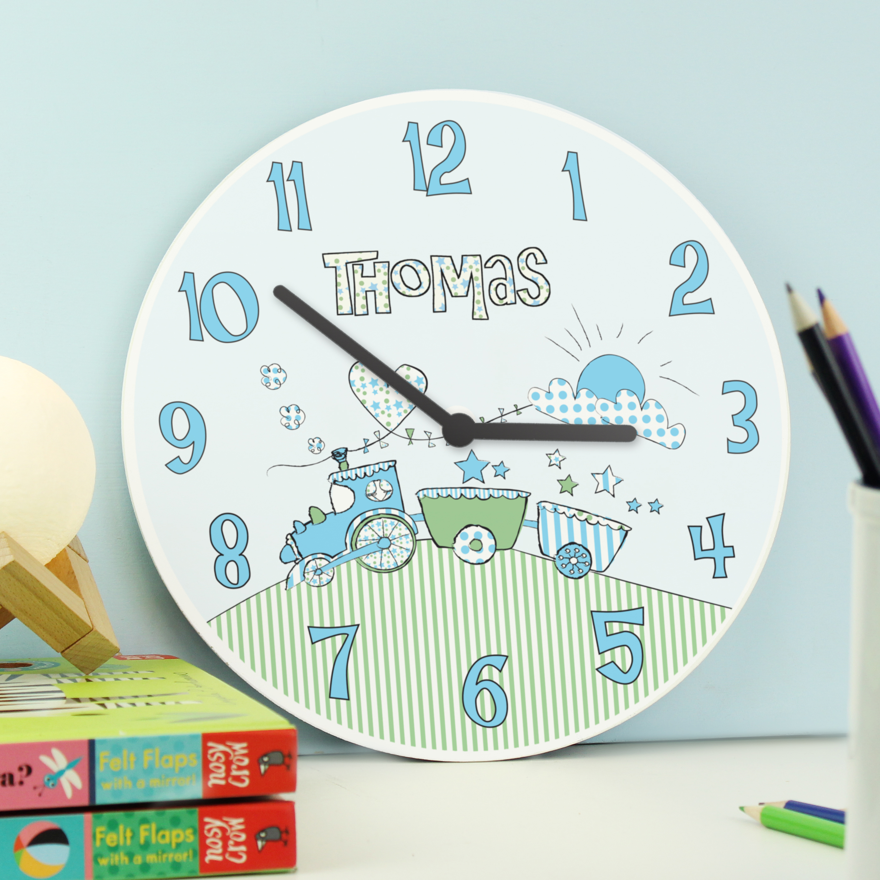 Personalised Whimsical Train Clock for Kids