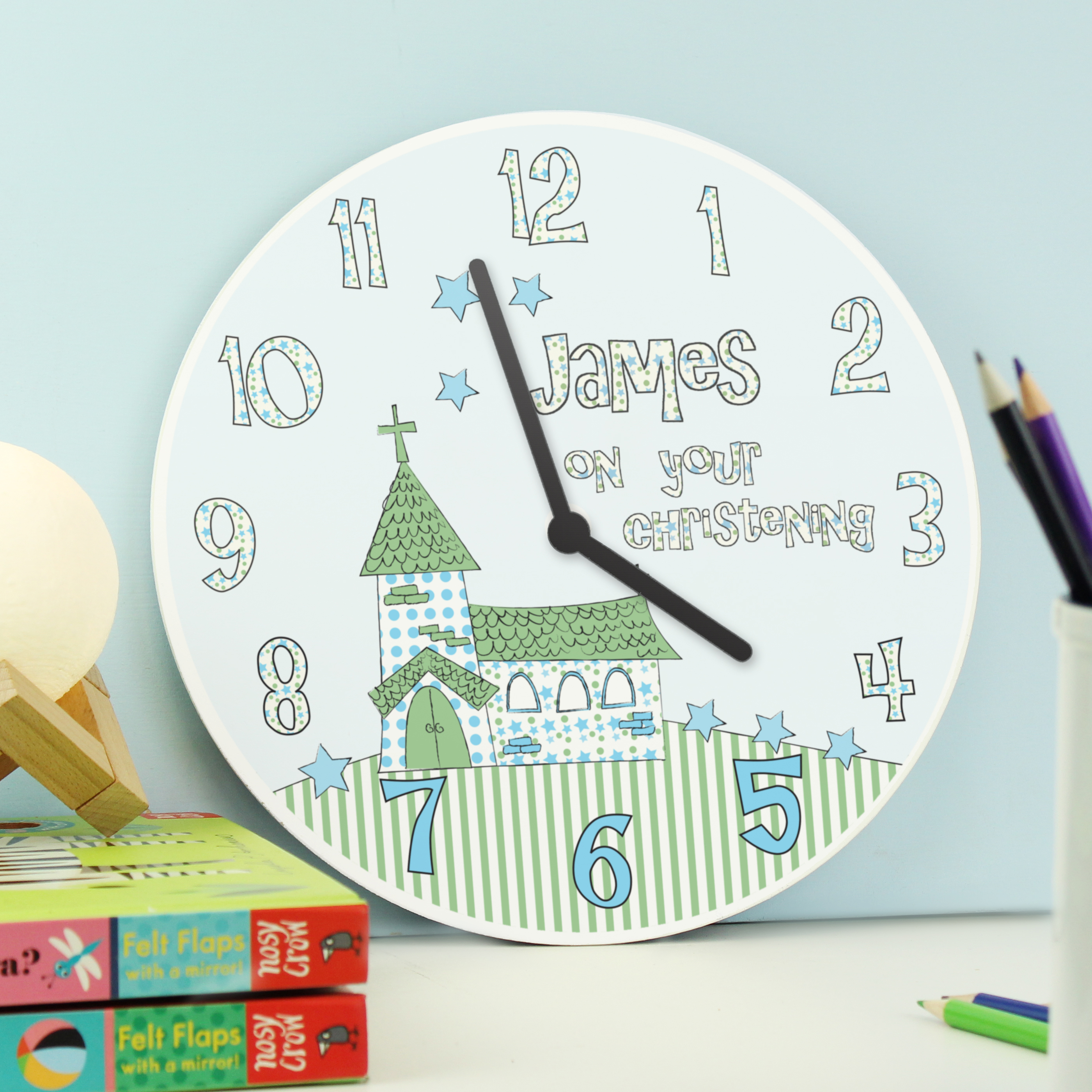 Personalised Church Boys Christening Clock | Custom Gift