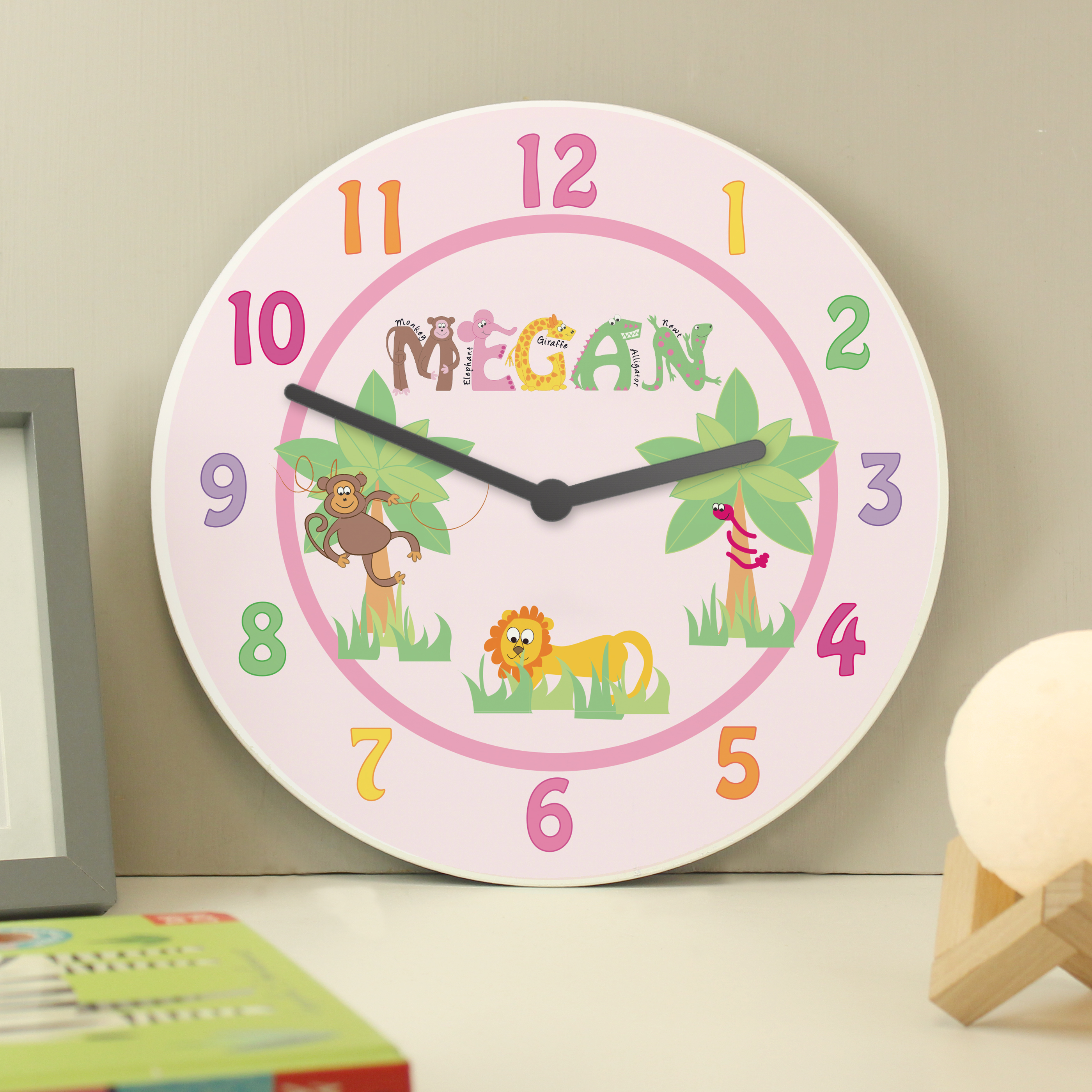 Personalised Pink Animal Alphabet Clock | Custom Gift