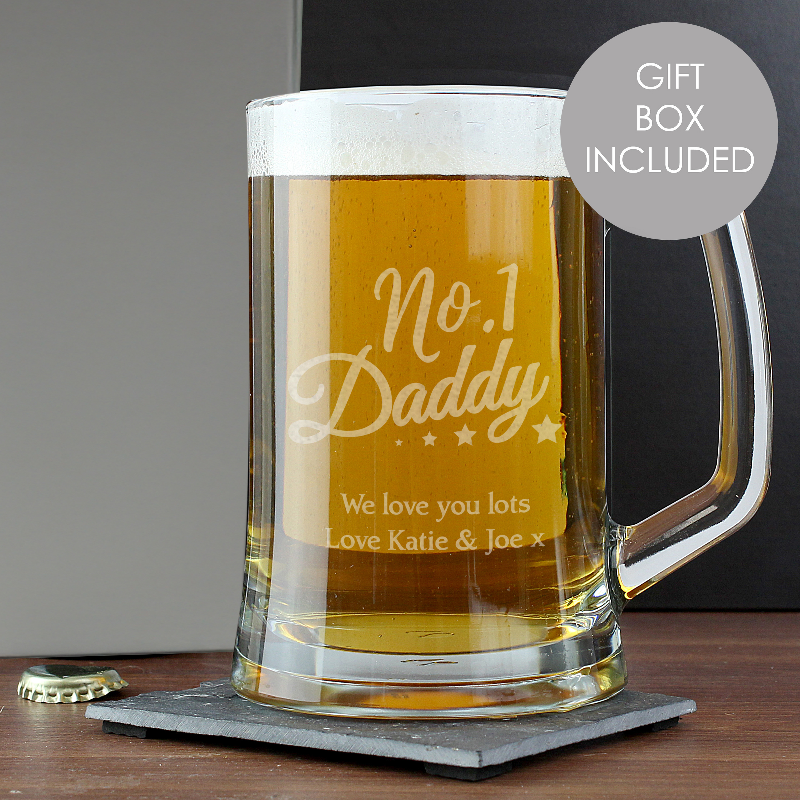 Personalised 'No.1 Daddy' Glass Pint Tankard