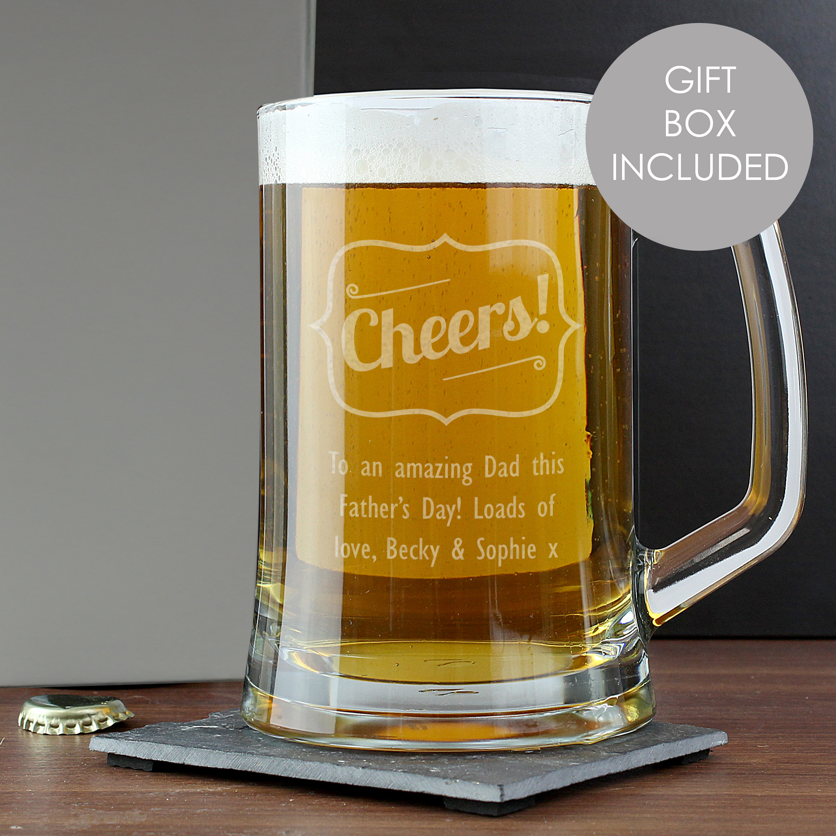 Personalised Cheers! Glass Pint Stern Tankard
