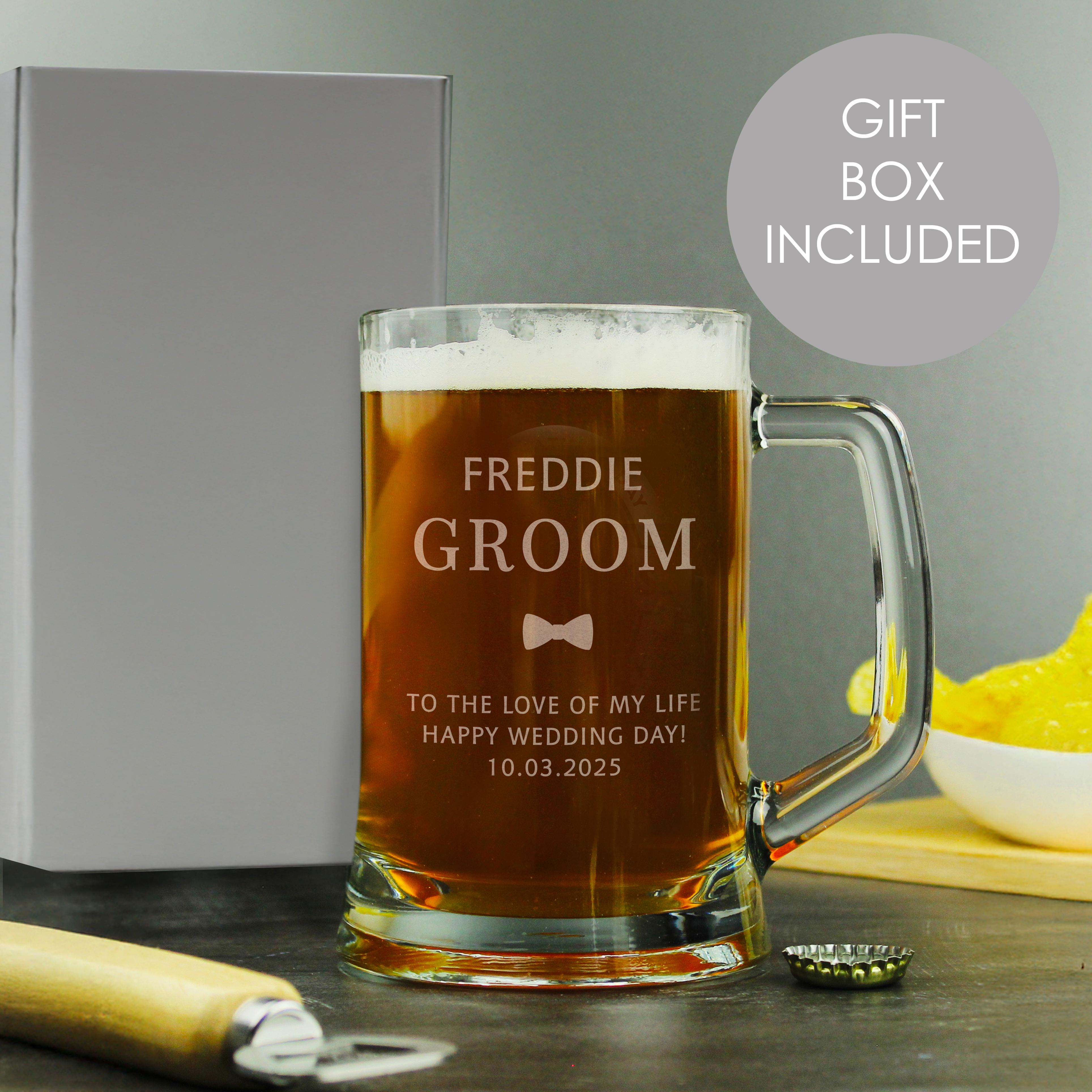 Personalised Groom Pint Glass Tankard | Wedding & Stag Do Gift