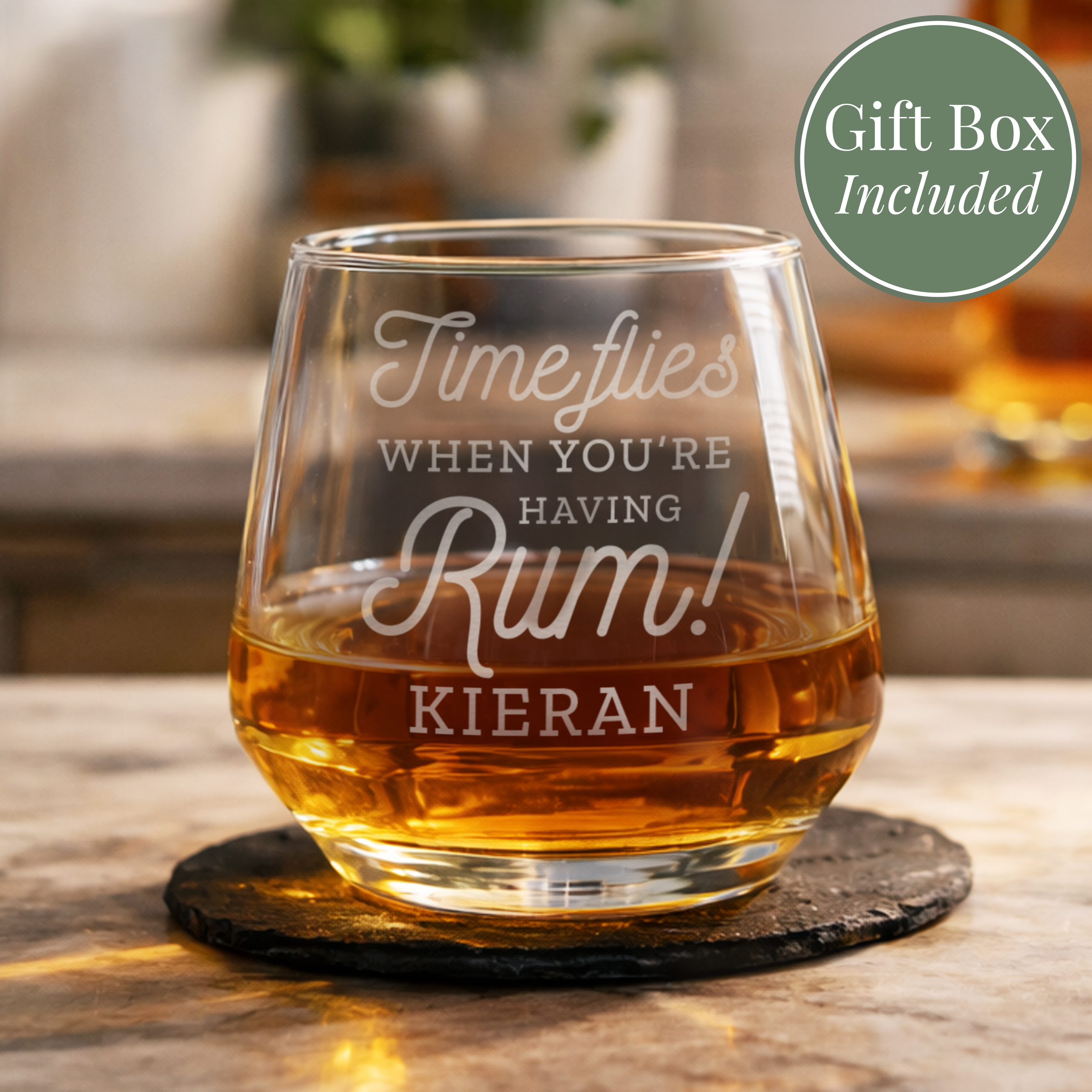 Personalised 'Time Flies' Rum Tumbler Glass