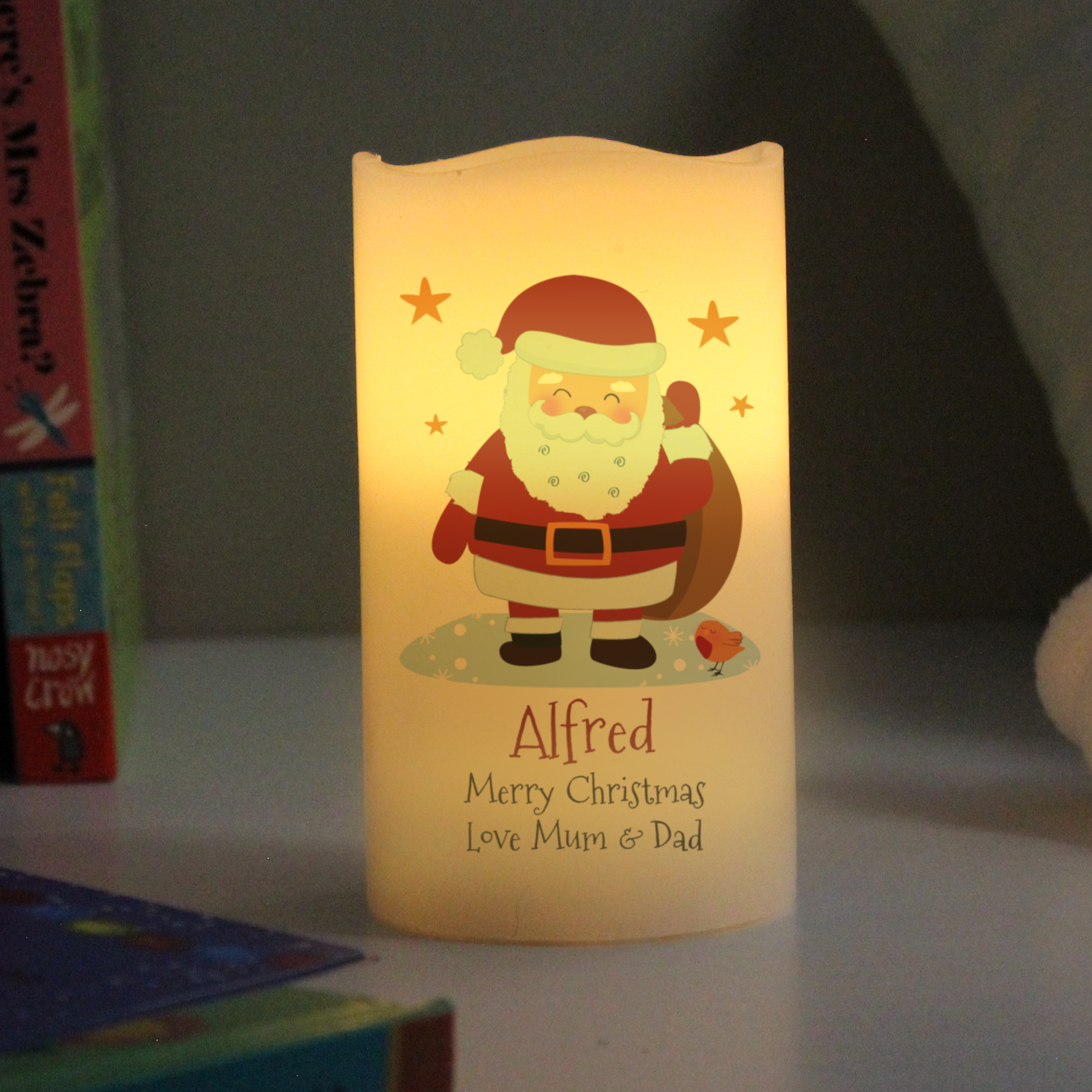 Personalised Christmas Santa LED Candle | Festive Flame Effect