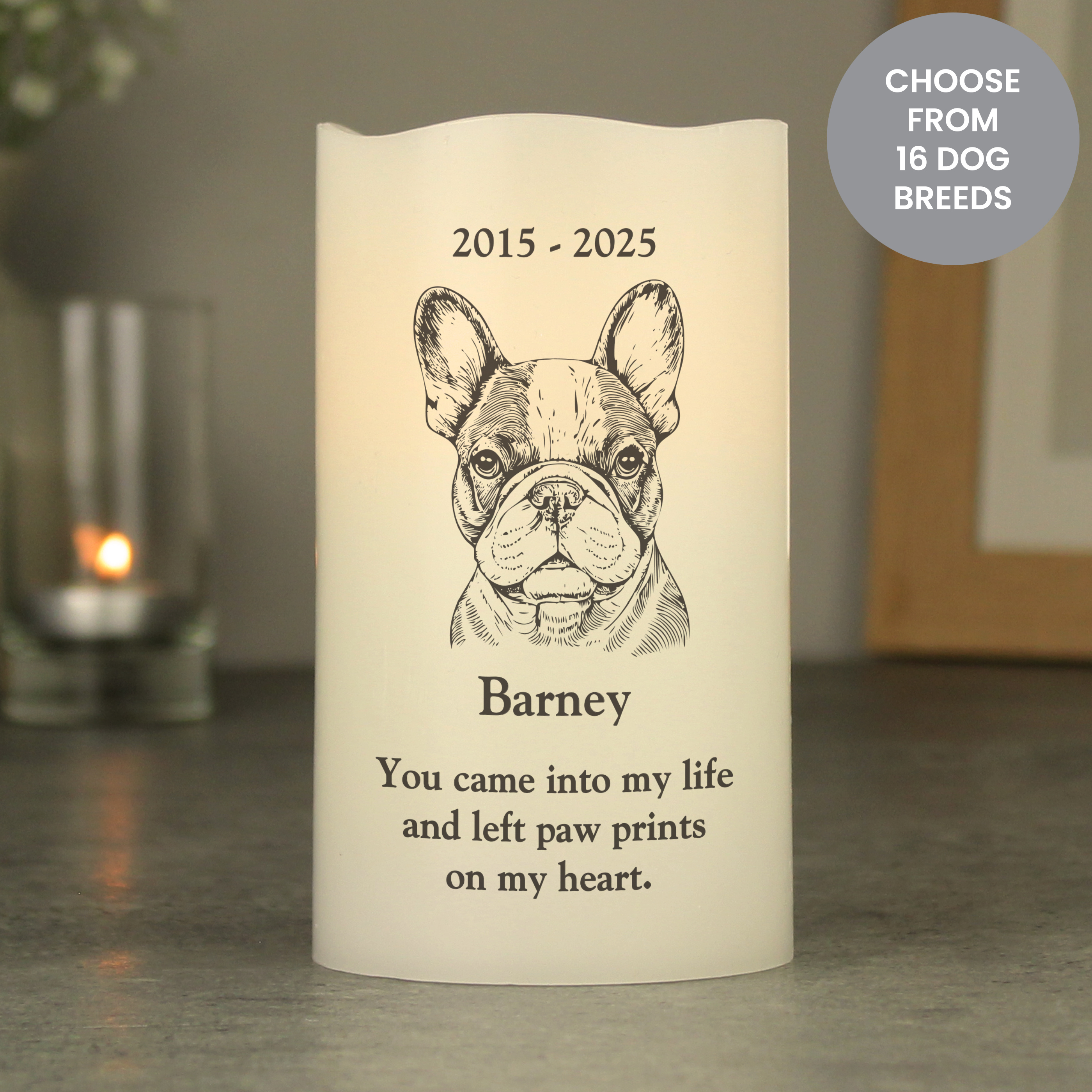 Personalised Dog Memorial LED Candle for Pet Loss