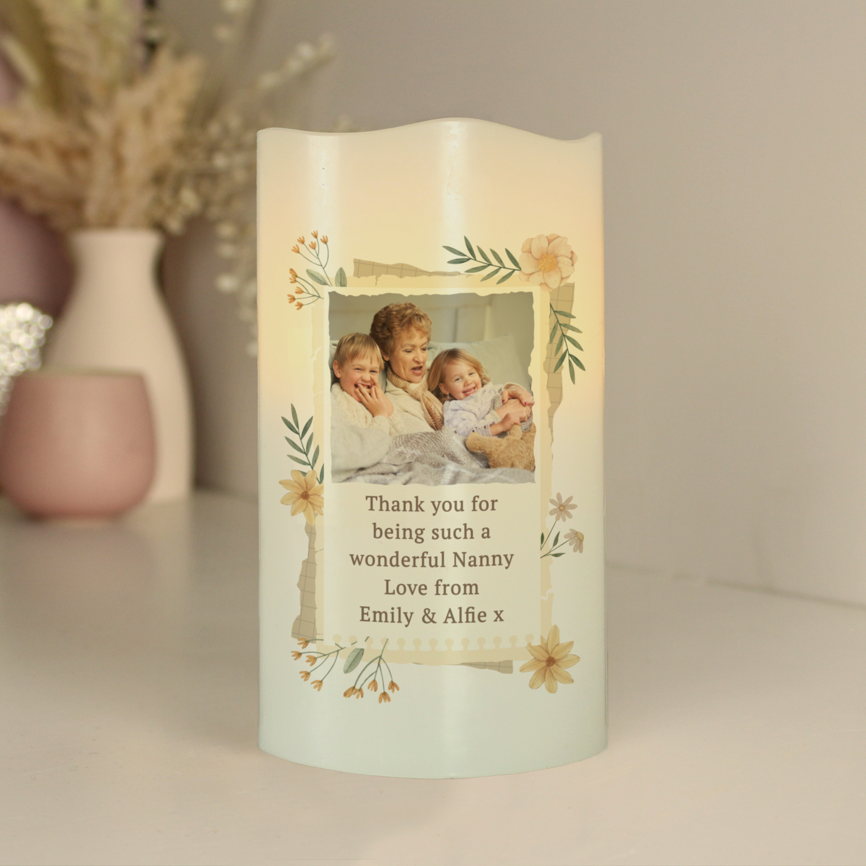 Personalised Wild Flowers Photo Upload LED Candle | Custom Light