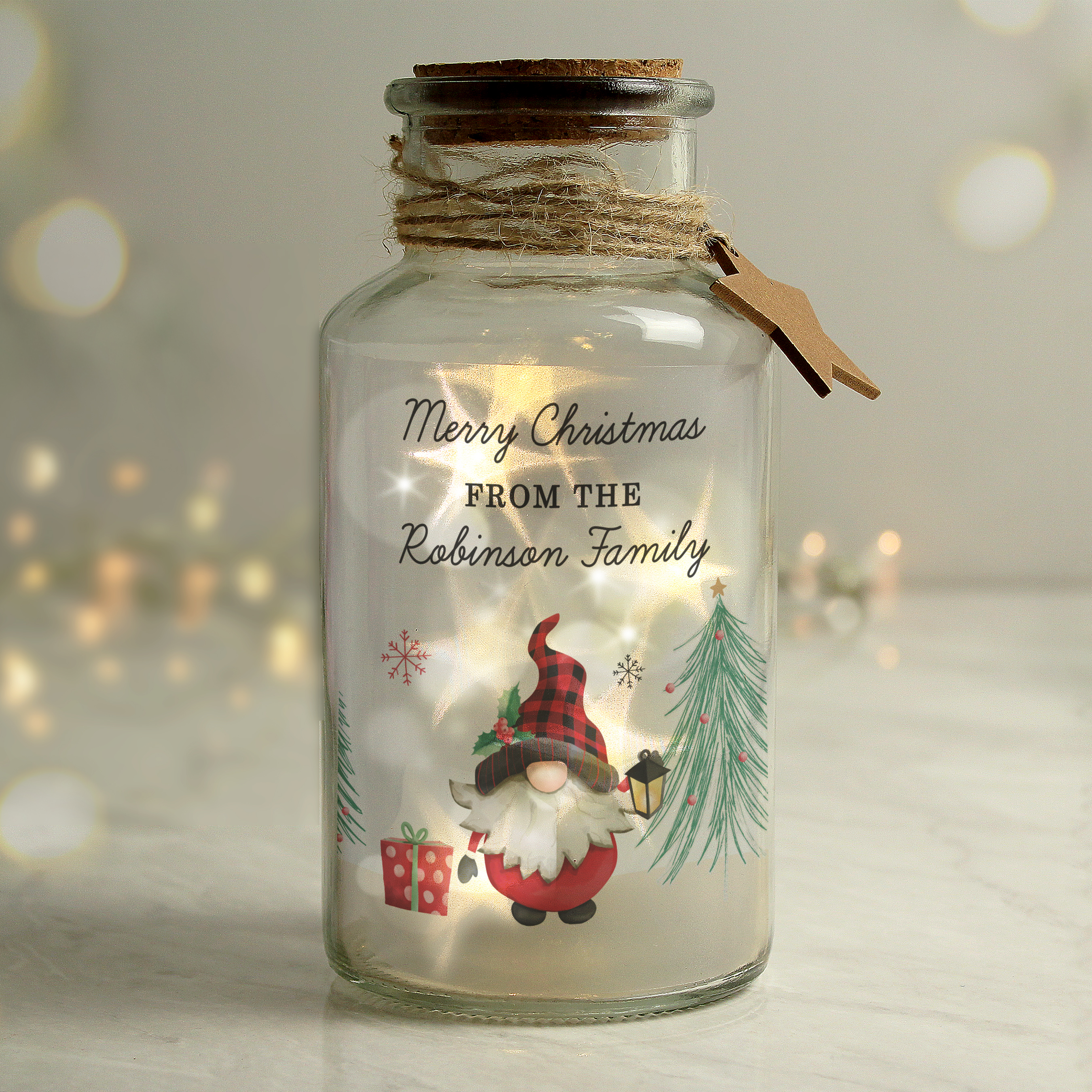 Personalised Christmas Gonk LED Glass Jar | Festive Light Decoration