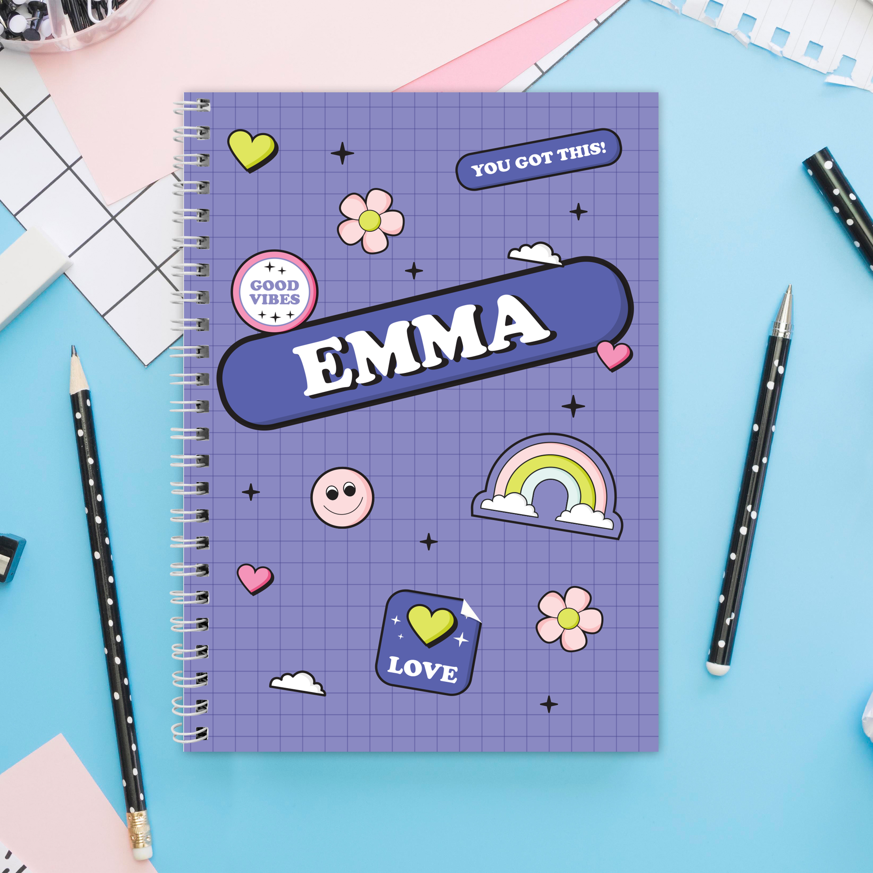 Personalised Good Vibes A5 Notebook | Custom Name Stationery