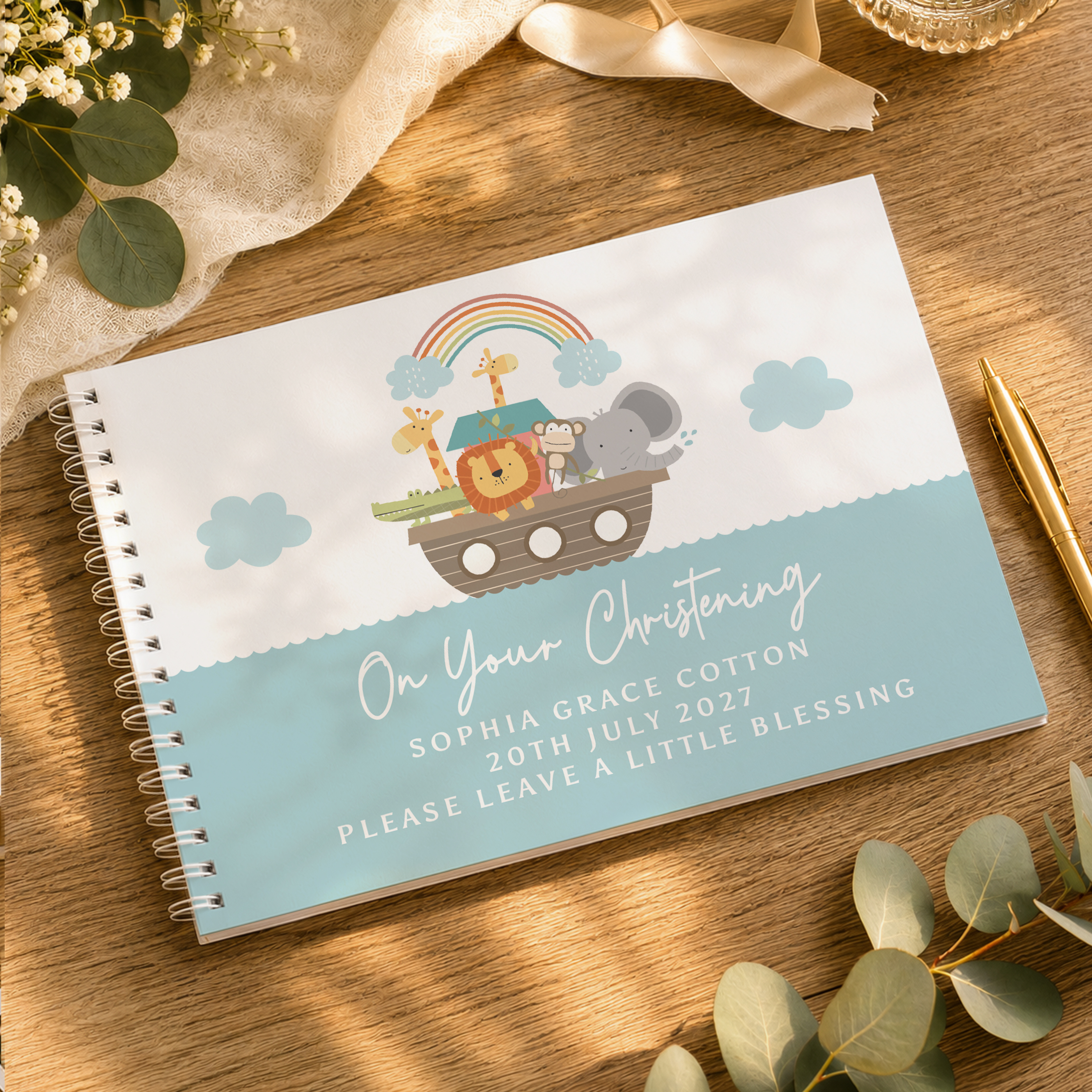 Personalised Noah's Ark Guest Book | Custom Christening Keepsake