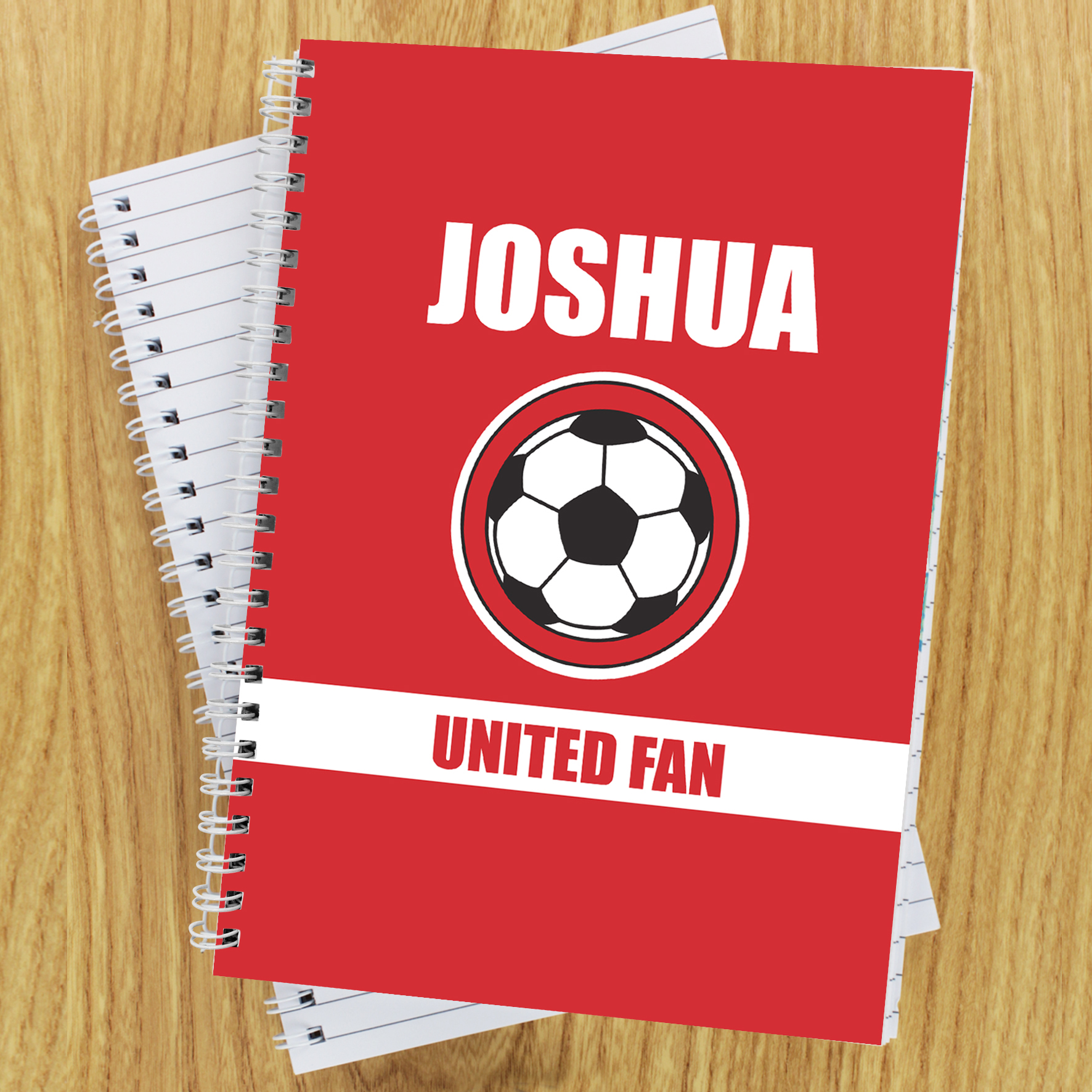 Personalised Red Football Fan A5 Notebook | Custom Stationery
