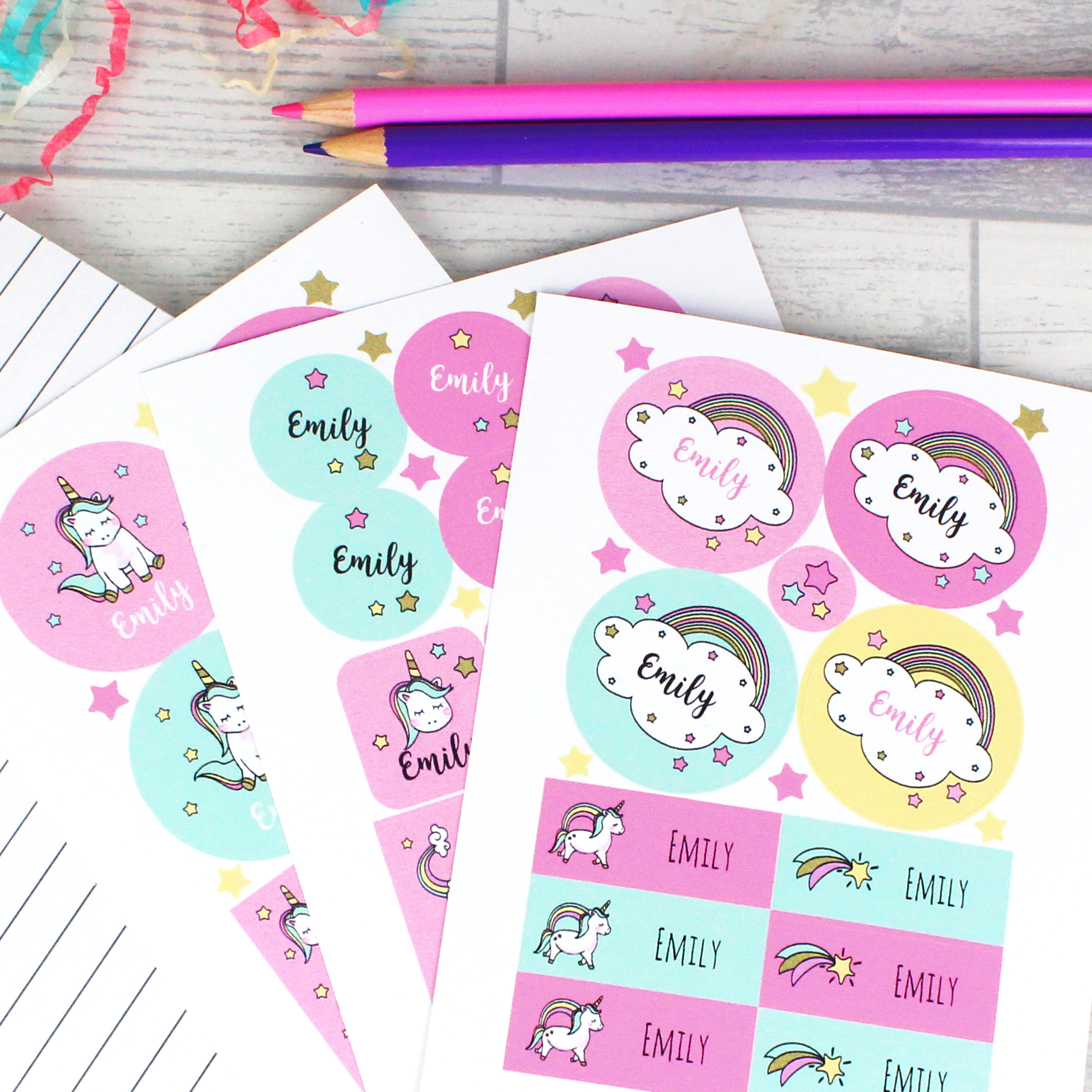 Personalised Baby Unicorn Sticker Set | Custom Name Stickers