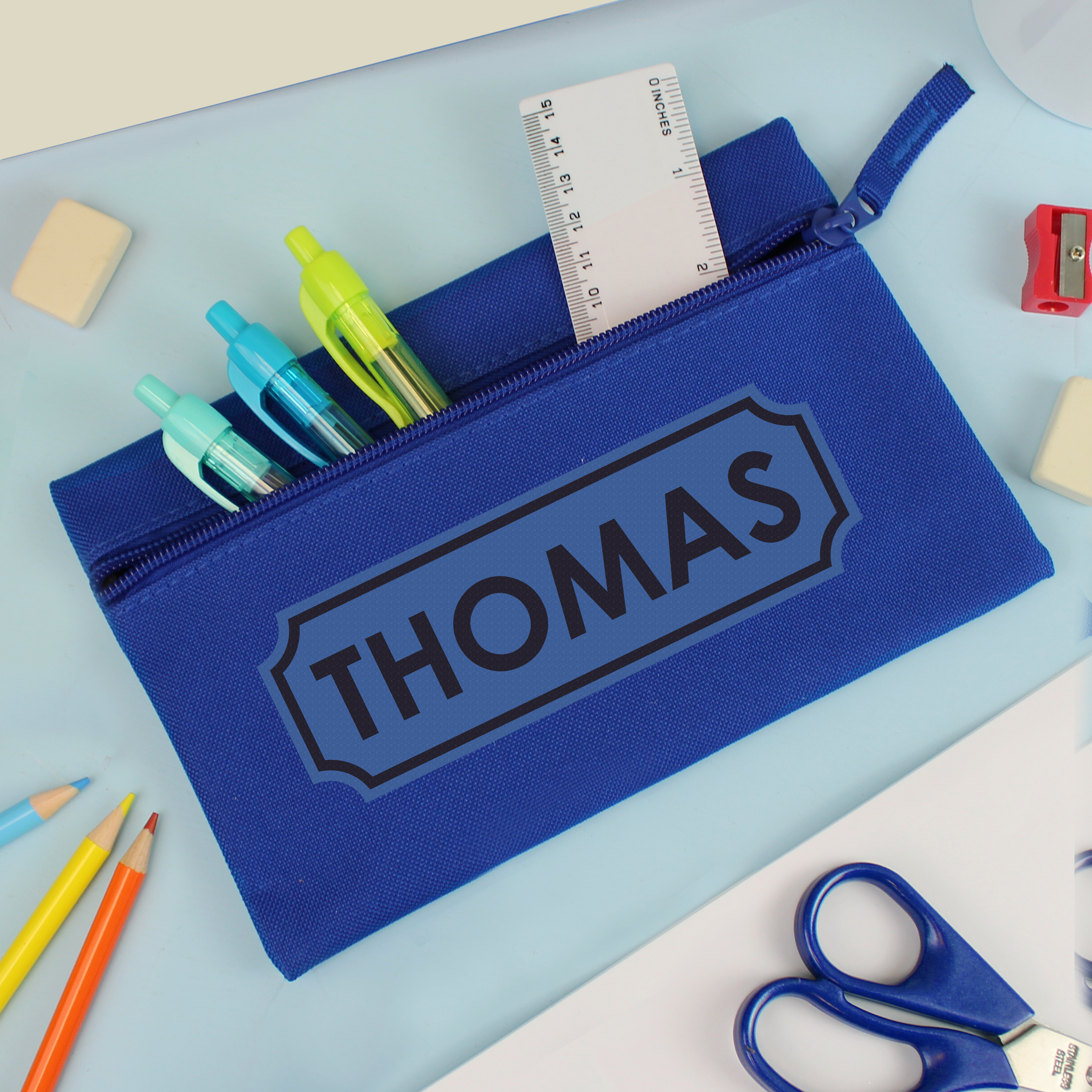 Personalised Blue Microfibre Pencil Case | Custom School Gift