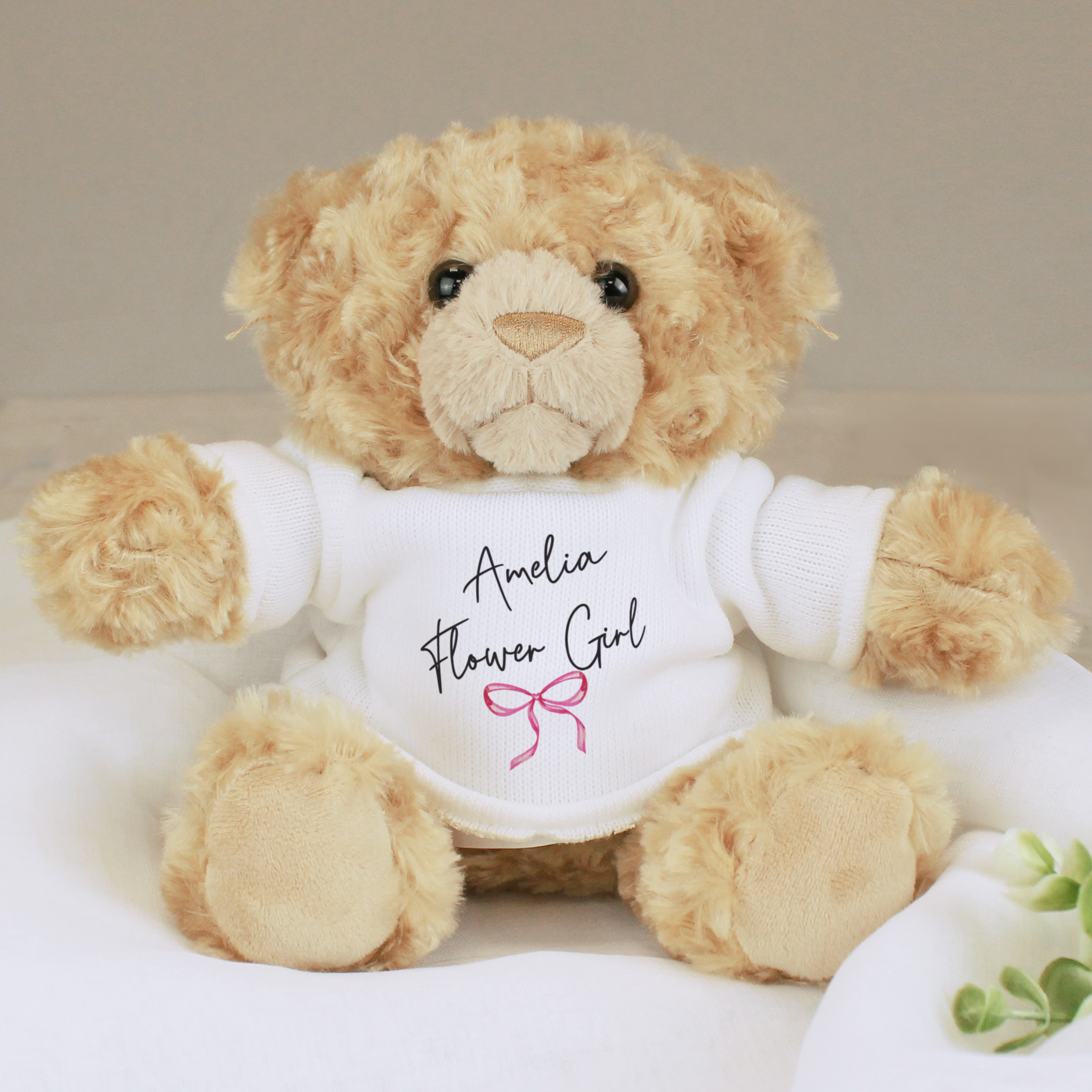 Personalised Flower Girl Bear with Bow