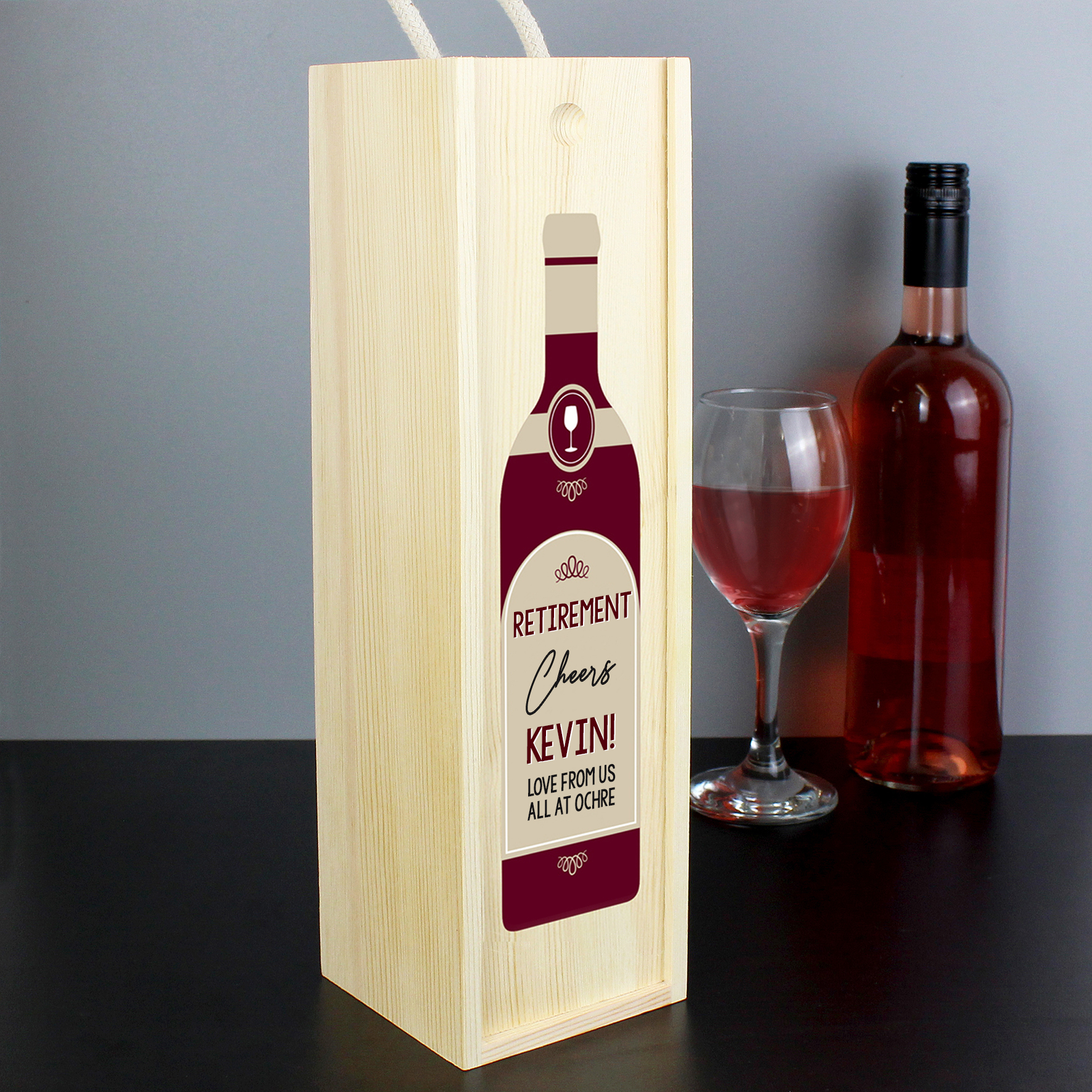 Personalised Red Wooden Wine Box | Custom Text Gift