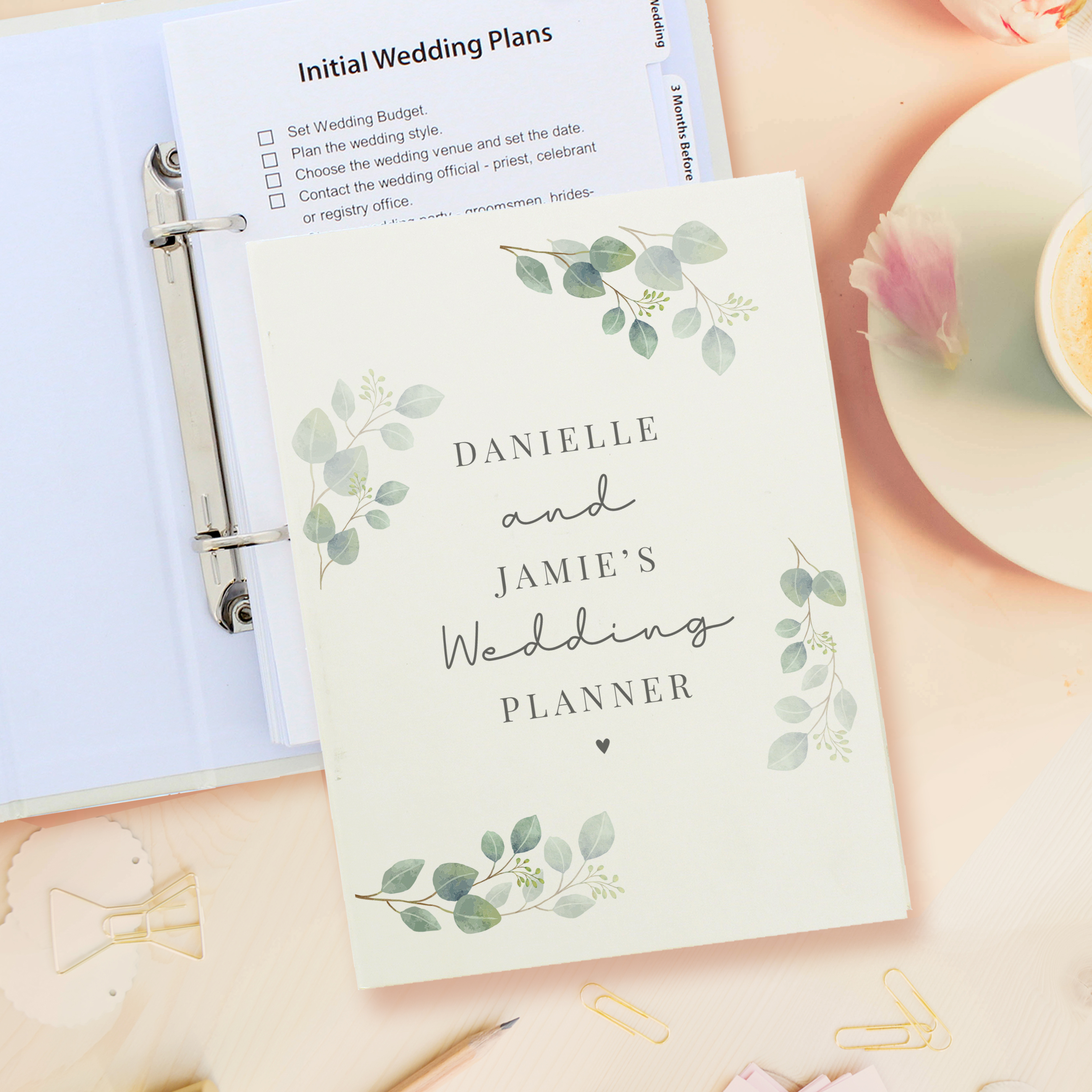 Personalised Botanical Wedding Planner | Custom Names Ring-Bound Book