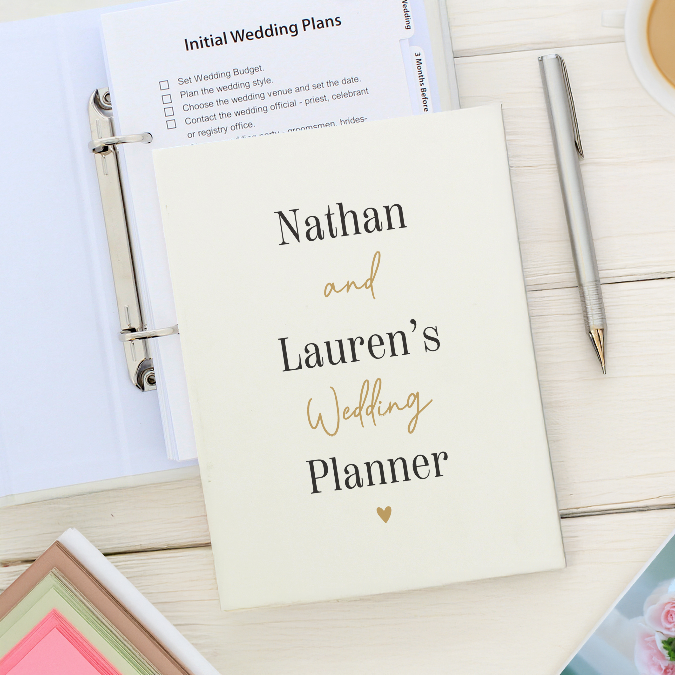 Personalised Black & Gold Wedding Planner | Custom Names
