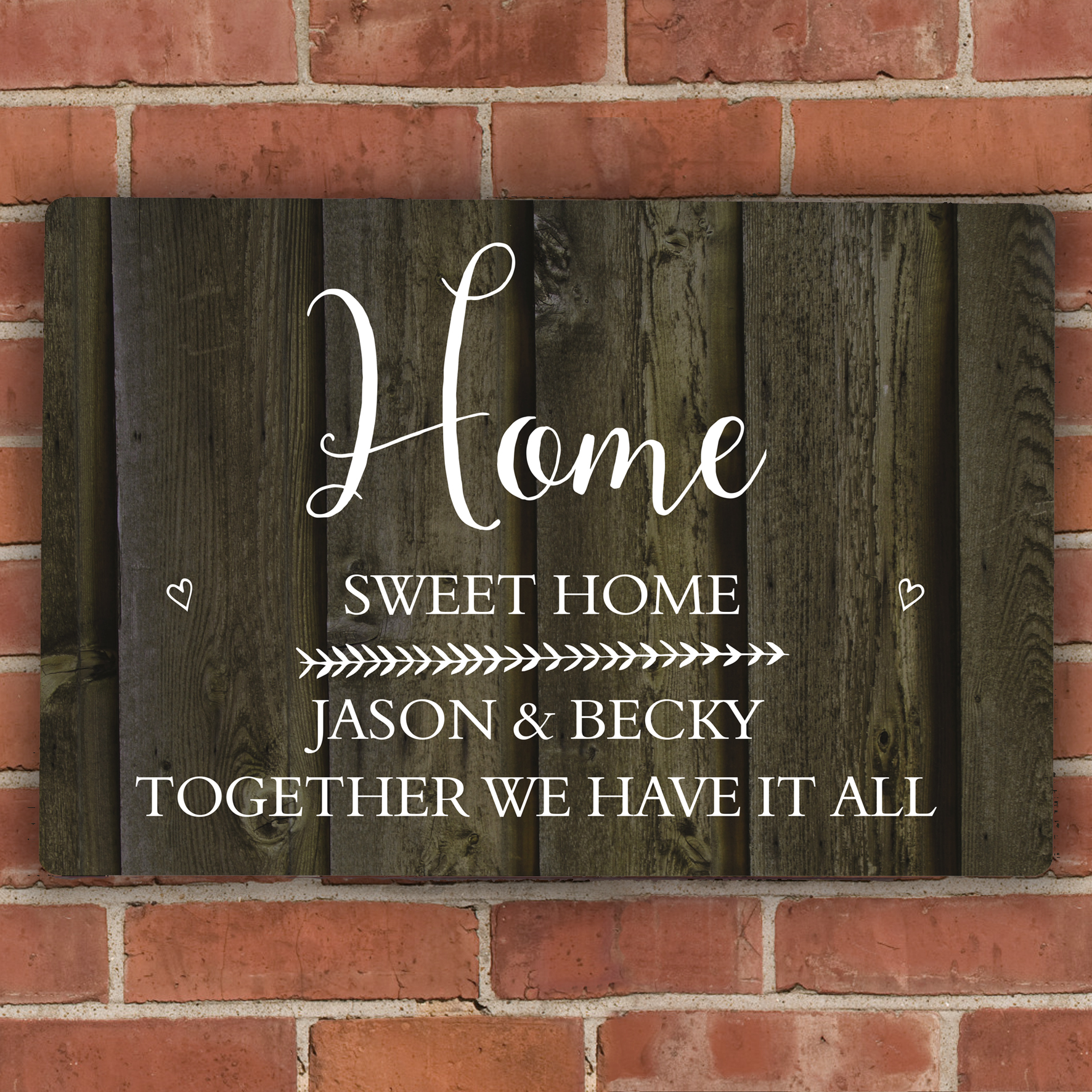 Personalised Walnut Wood Grain Metal Sign | Custom Home Decor